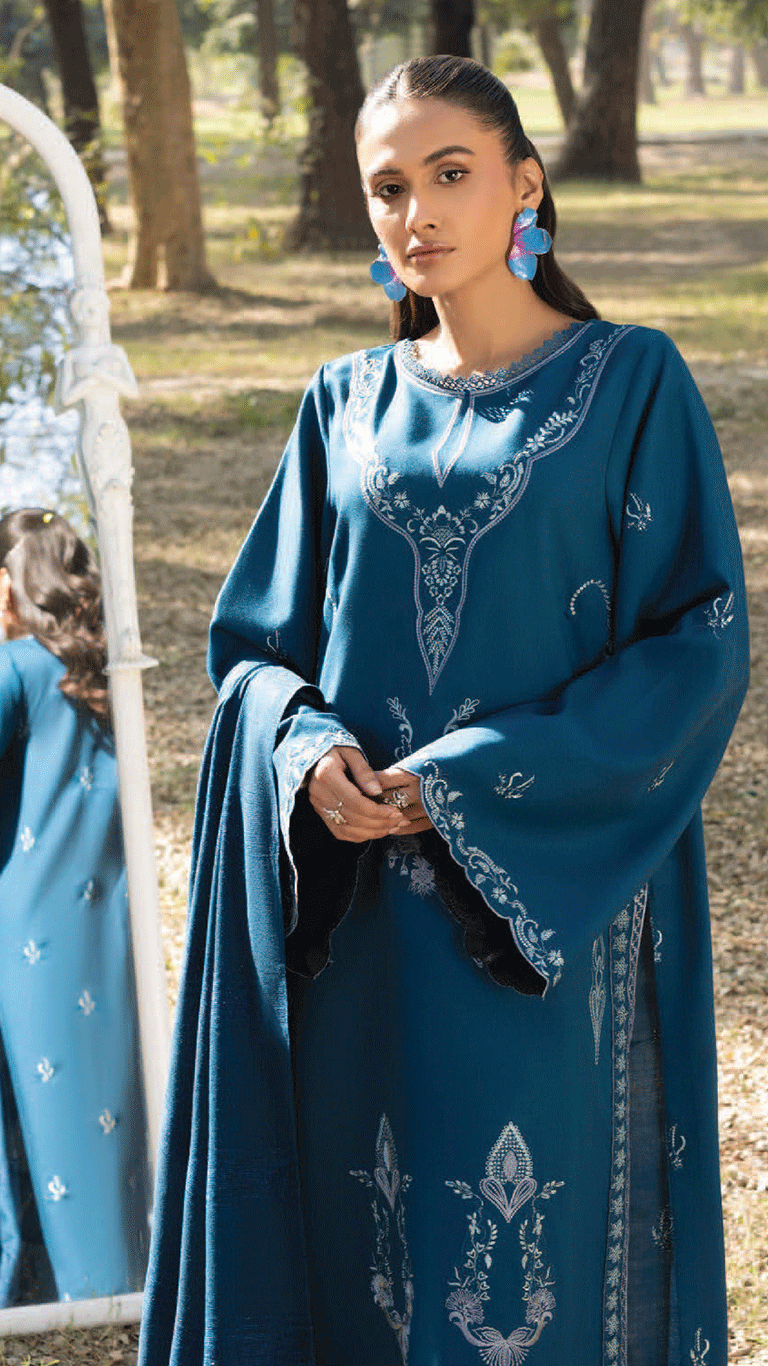 Winter Sunshine By Sanam Saeed Pakistani suit front view M&M Couture USA