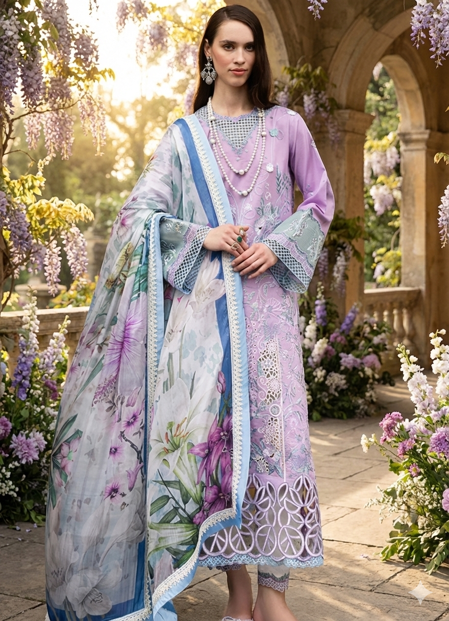 Manaram by Mushq Embroidered Lawn Suit lawn Pakistani suit front view M&M Couture USA