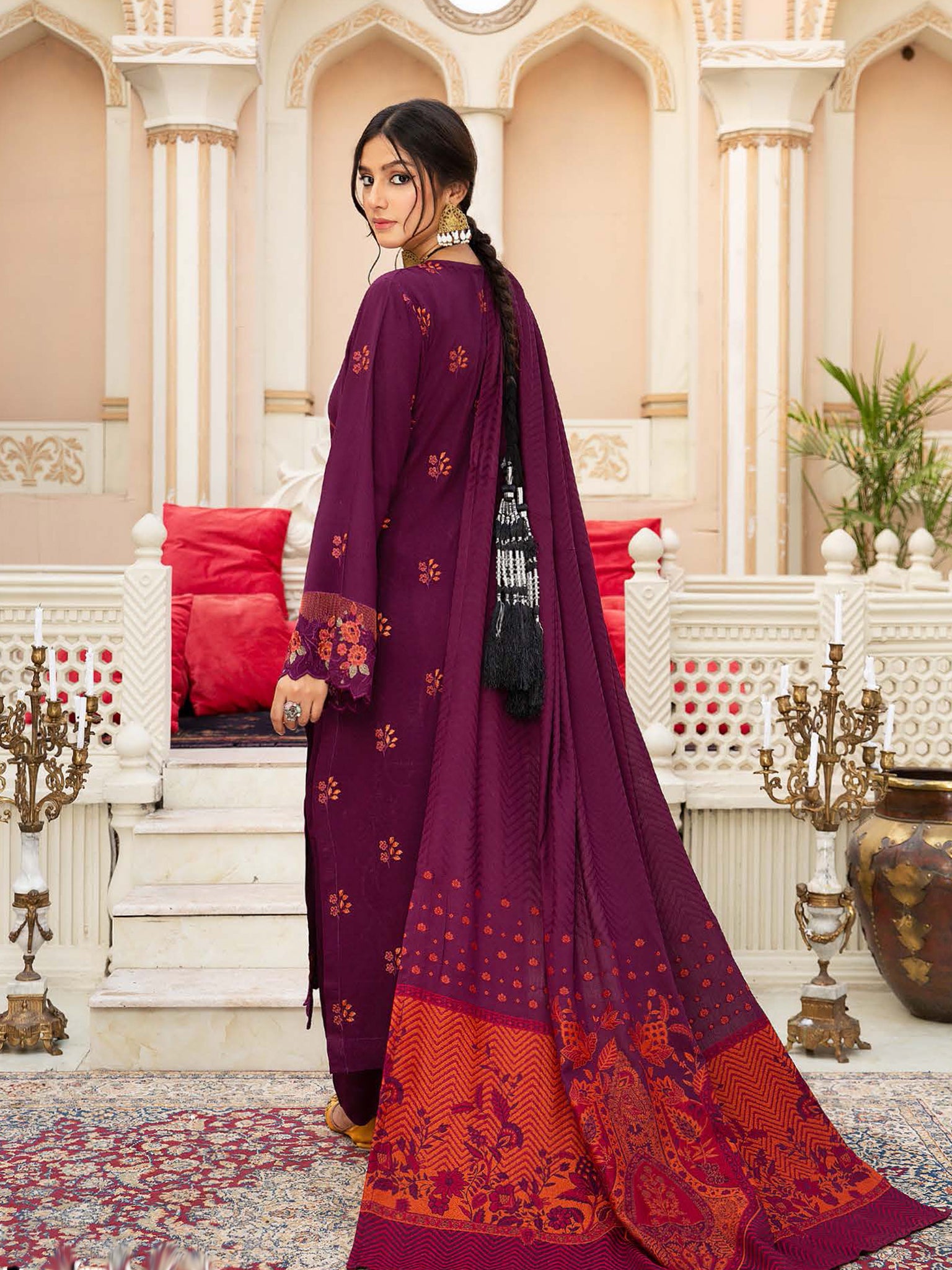 Swiss Wool "Husan-e-Jahan" by Khoobsurat Pakistani suit detail view M&M Couture USA