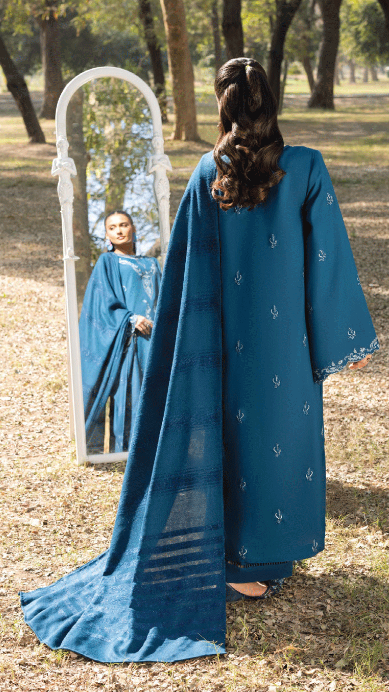 Winter Sunshine By Sanam Saeed Pakistani suit dupatta view M&M Couture USA