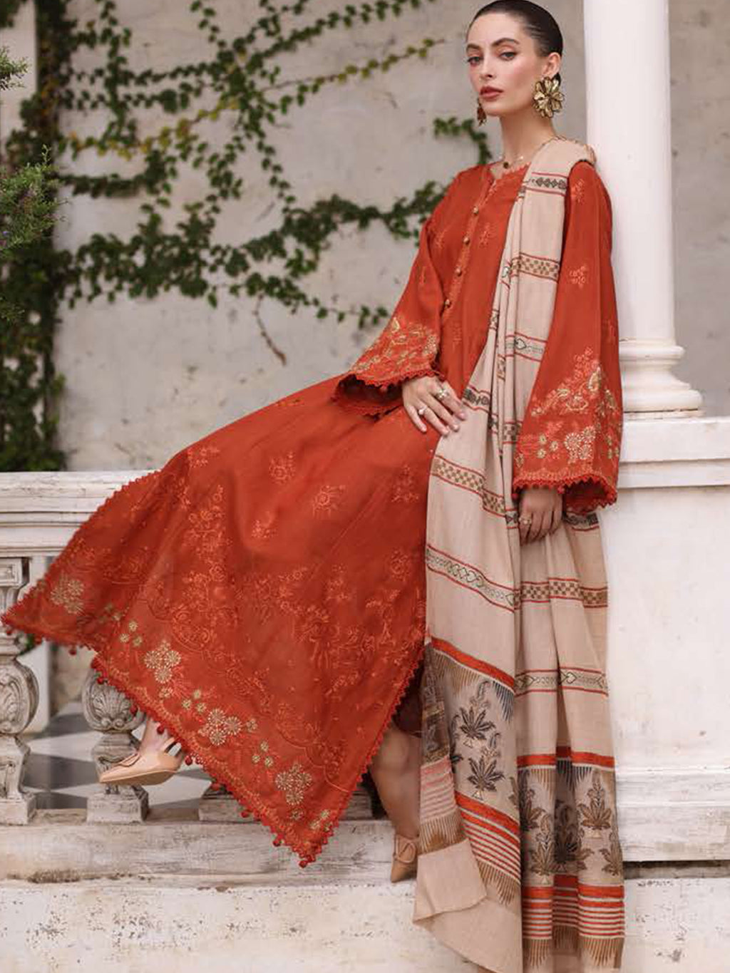 Noor Winter Pashmina by Saadia Asad Pakistani suit detail view M&M Couture USA