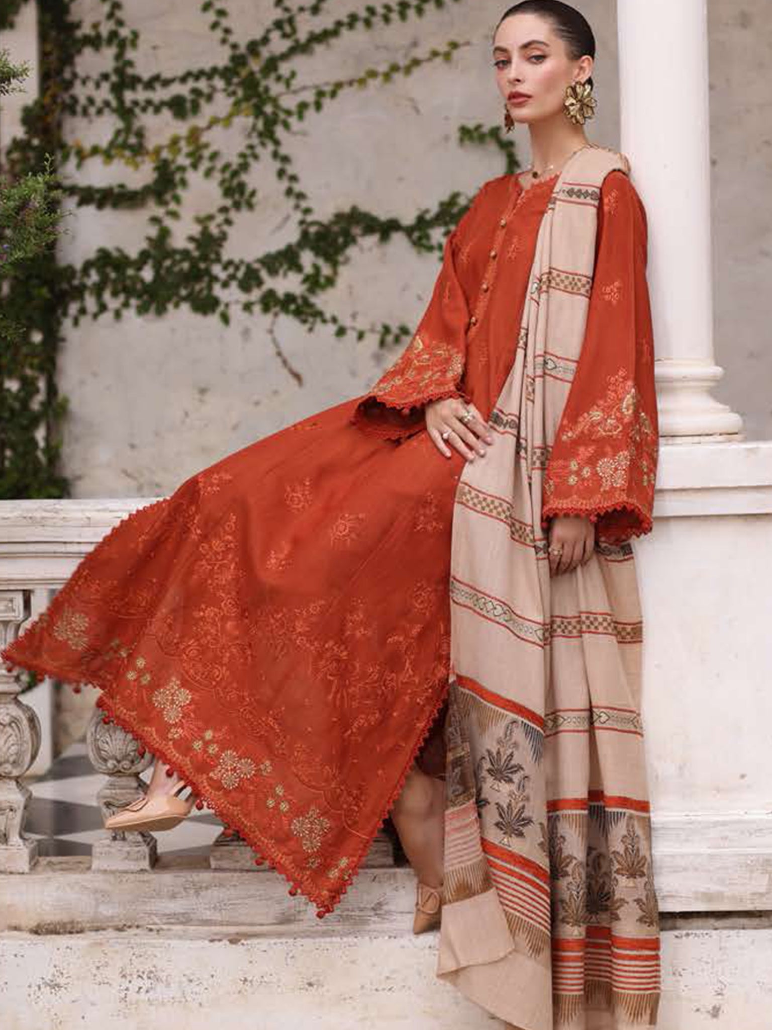 Noor Winter Pashmina by Saadia Asad Pakistani suit detail view M&M Couture USA
