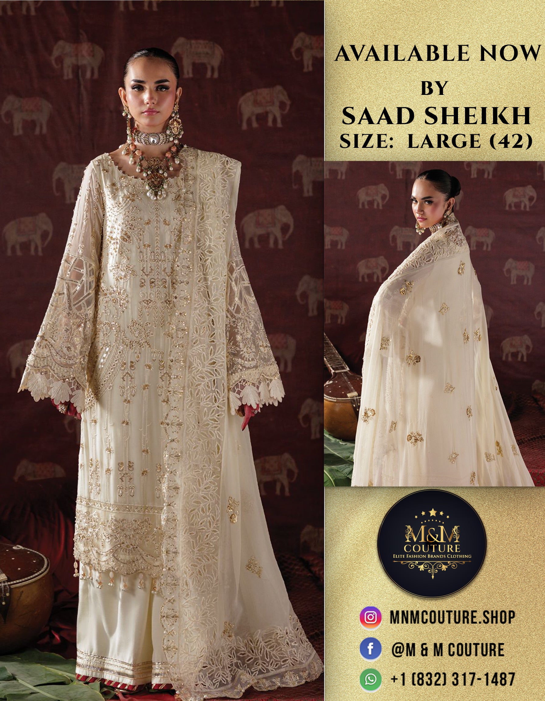 Chiffon – “PANACHE LUXURY” by Saad Sheikh chiffon Pakistani suit front view M&M Couture USA