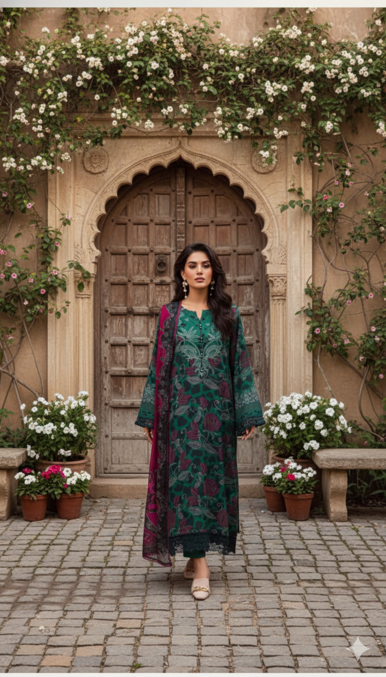 Nureh Signature Pakistani suit front view M&M Couture USA