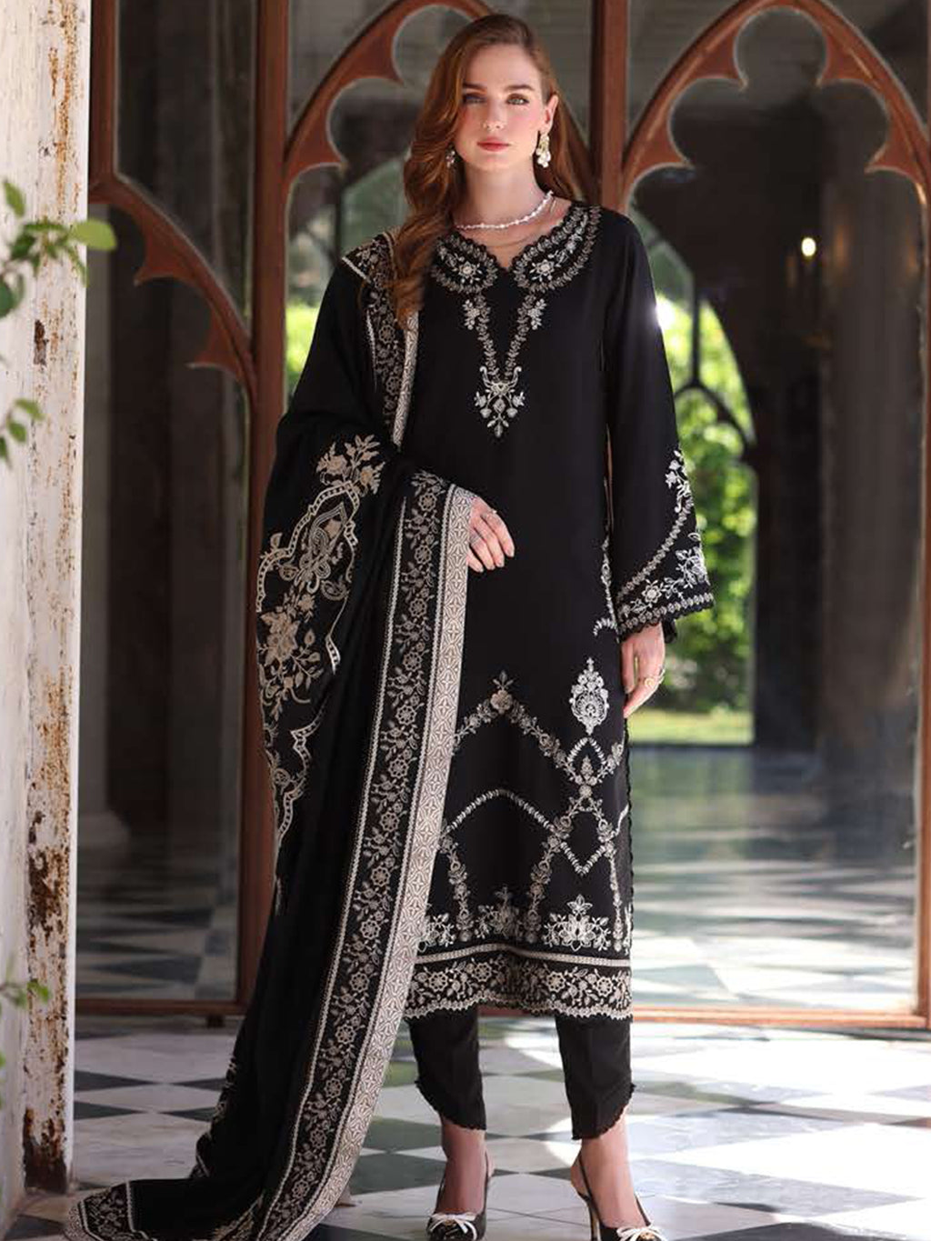 Noor Winter Pashmina by Saadia Asad Pakistani suit front view M&M Couture USA