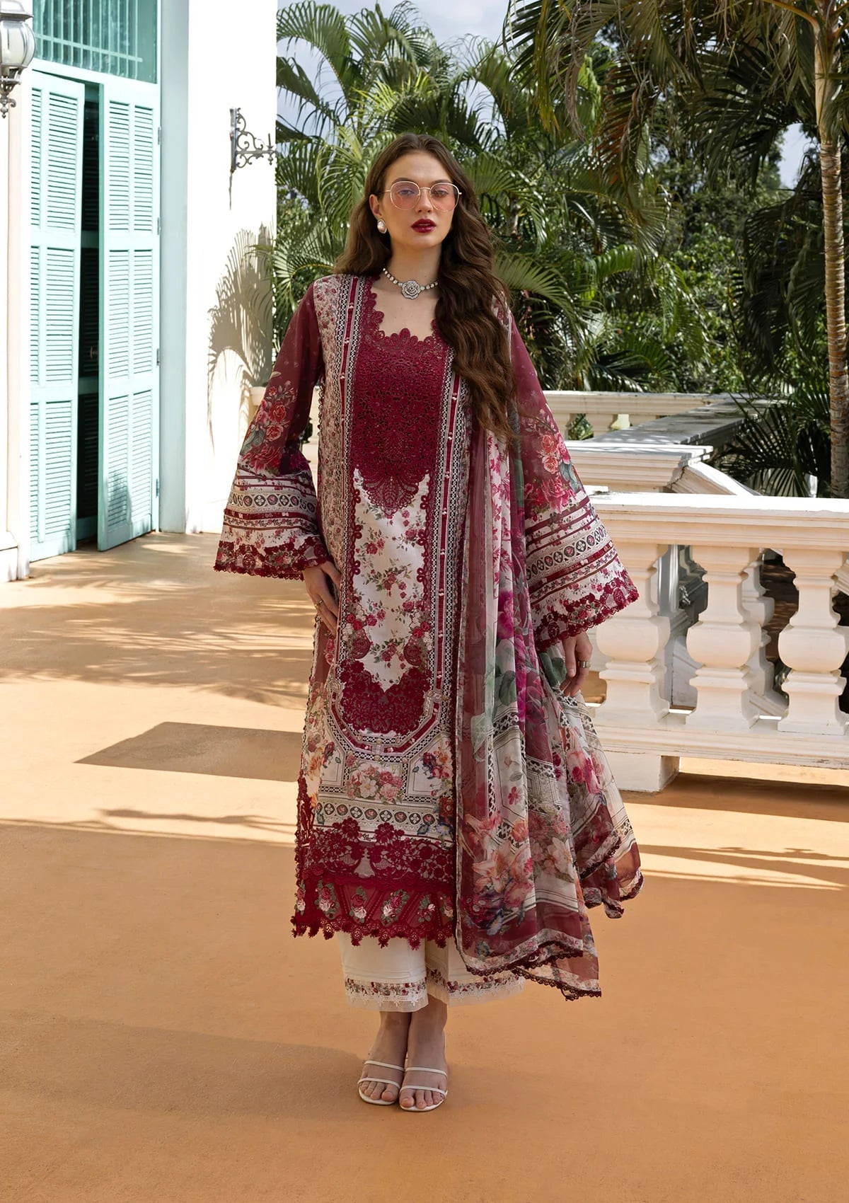 Ruby Lady - Digital printed lawn By Elaf lawn Pakistani suit front view M&M Couture USA