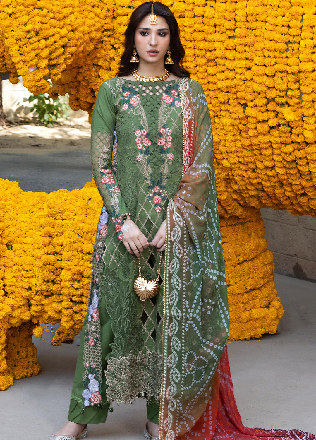 Bandhani by Al Zohaib Pakistani suit front view M&M Couture USA