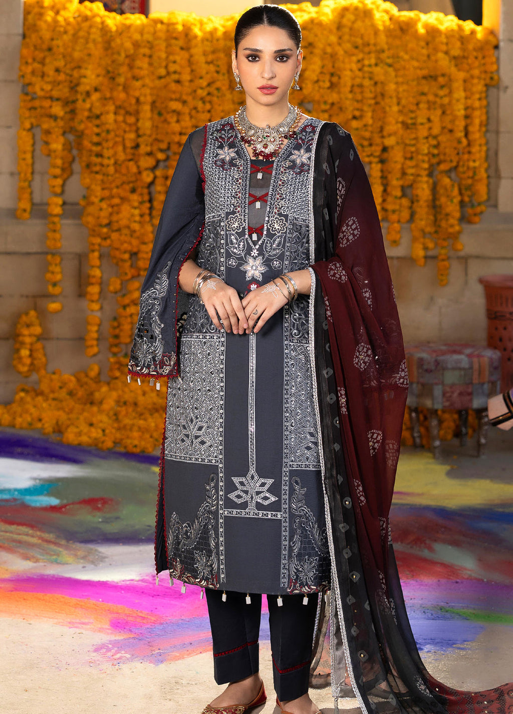Bandhani by Al Zohaib Pakistani suit front view M&M Couture USA