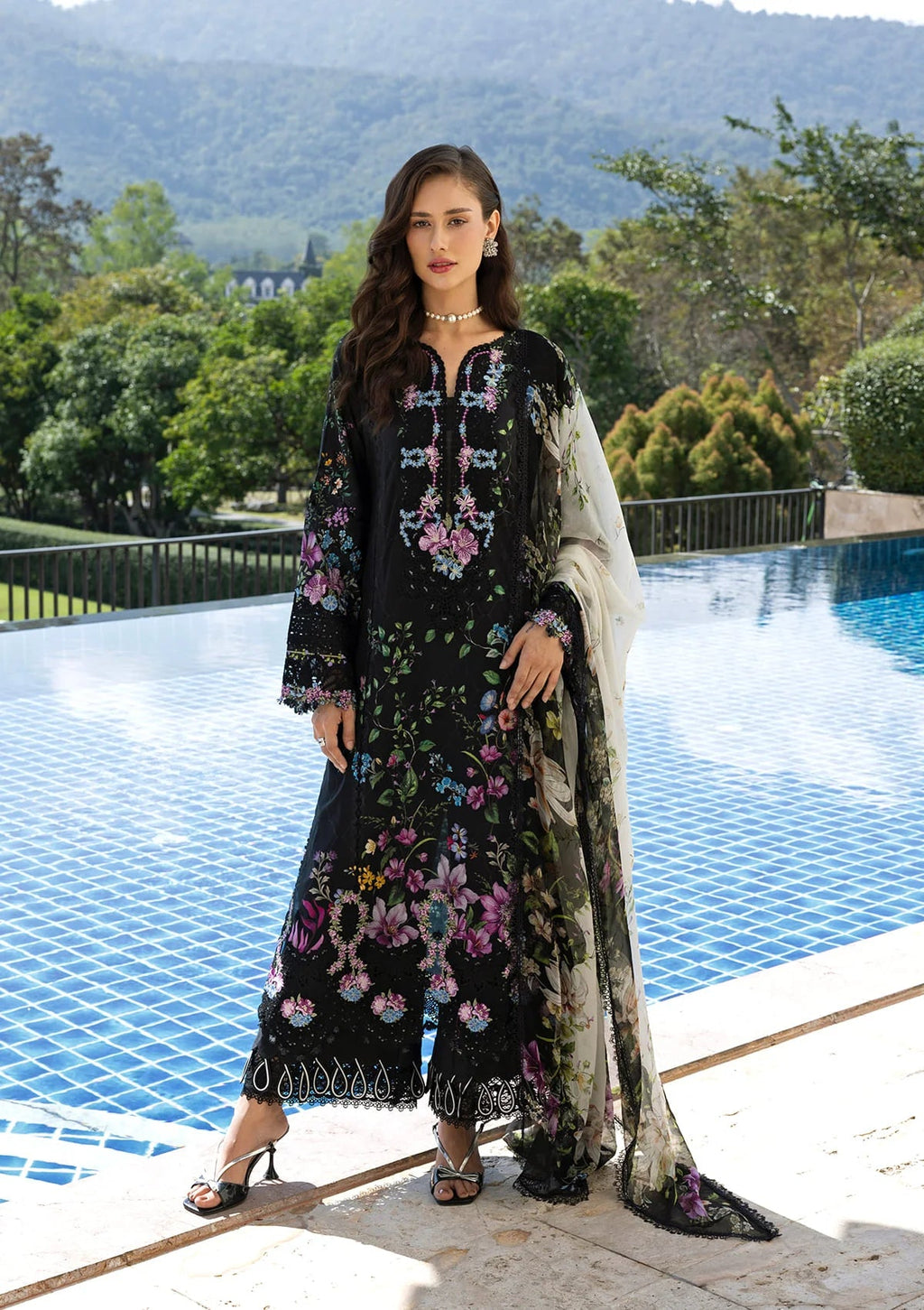 Throne - Digital printed lawn By Elaf lawn Pakistani suit front view M&M Couture USA
