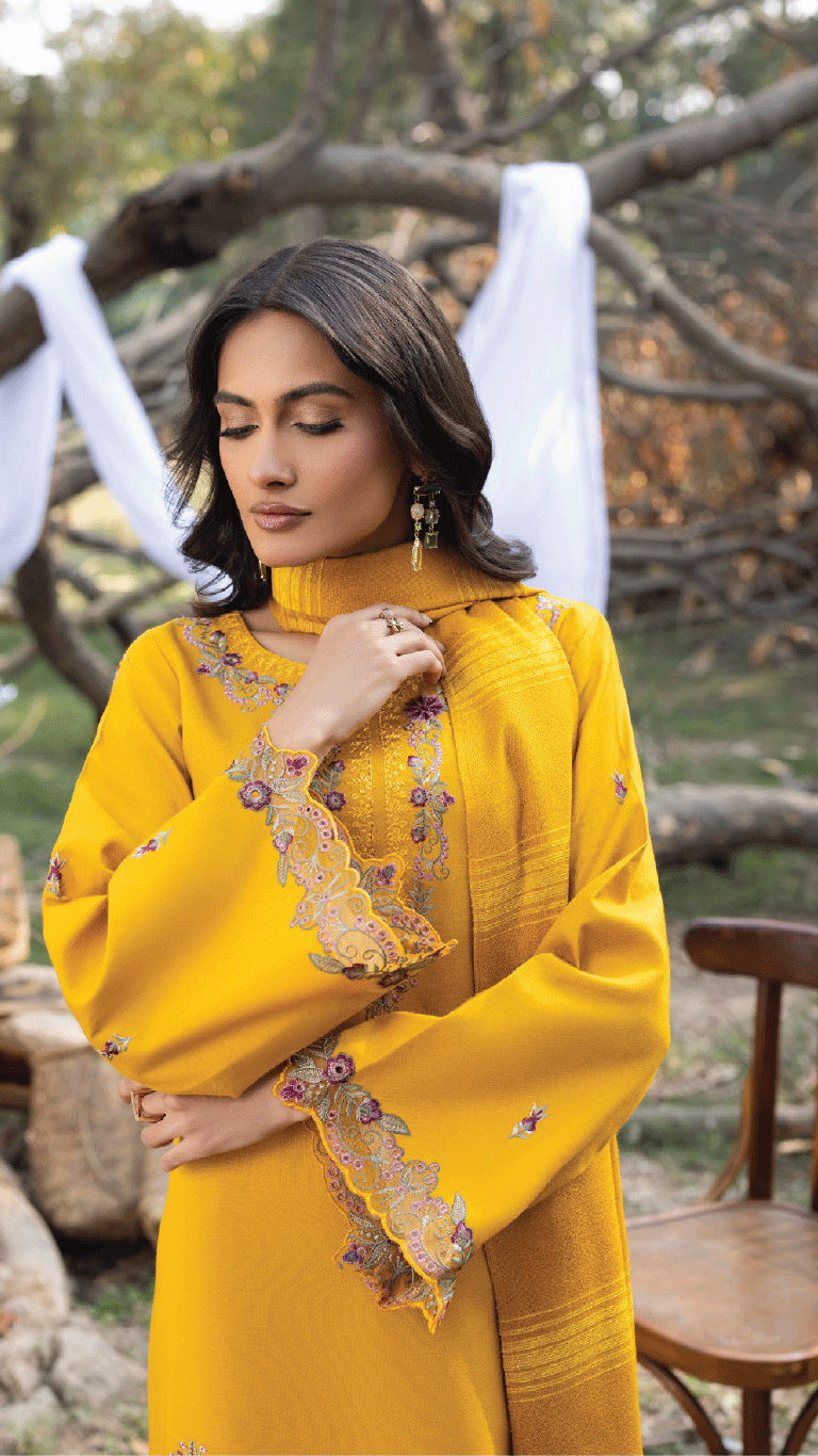 Winter Sunshine By Sanam Saeed Pakistani suit detail view M&M Couture USA
