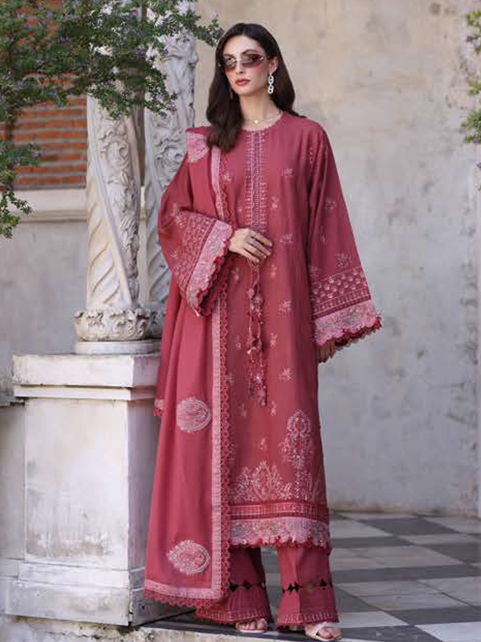 Noor Winter Pashmina by Saadia Asad Pakistani suit front view M&M Couture USA