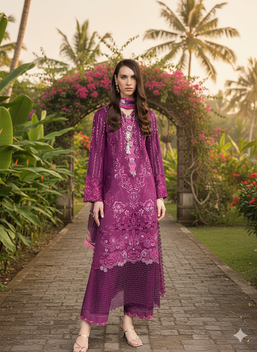 Manaram by Mushq Embroidered Lawn Suit lawn Pakistani suit front view M&M Couture USA