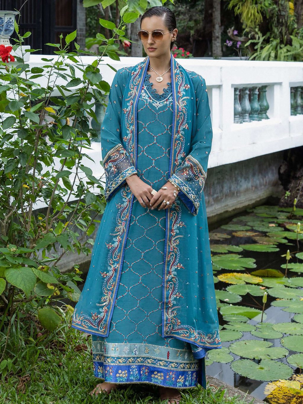 Silk "Nuvera" by Mushq silk Pakistani suit detail view M&M Couture USA