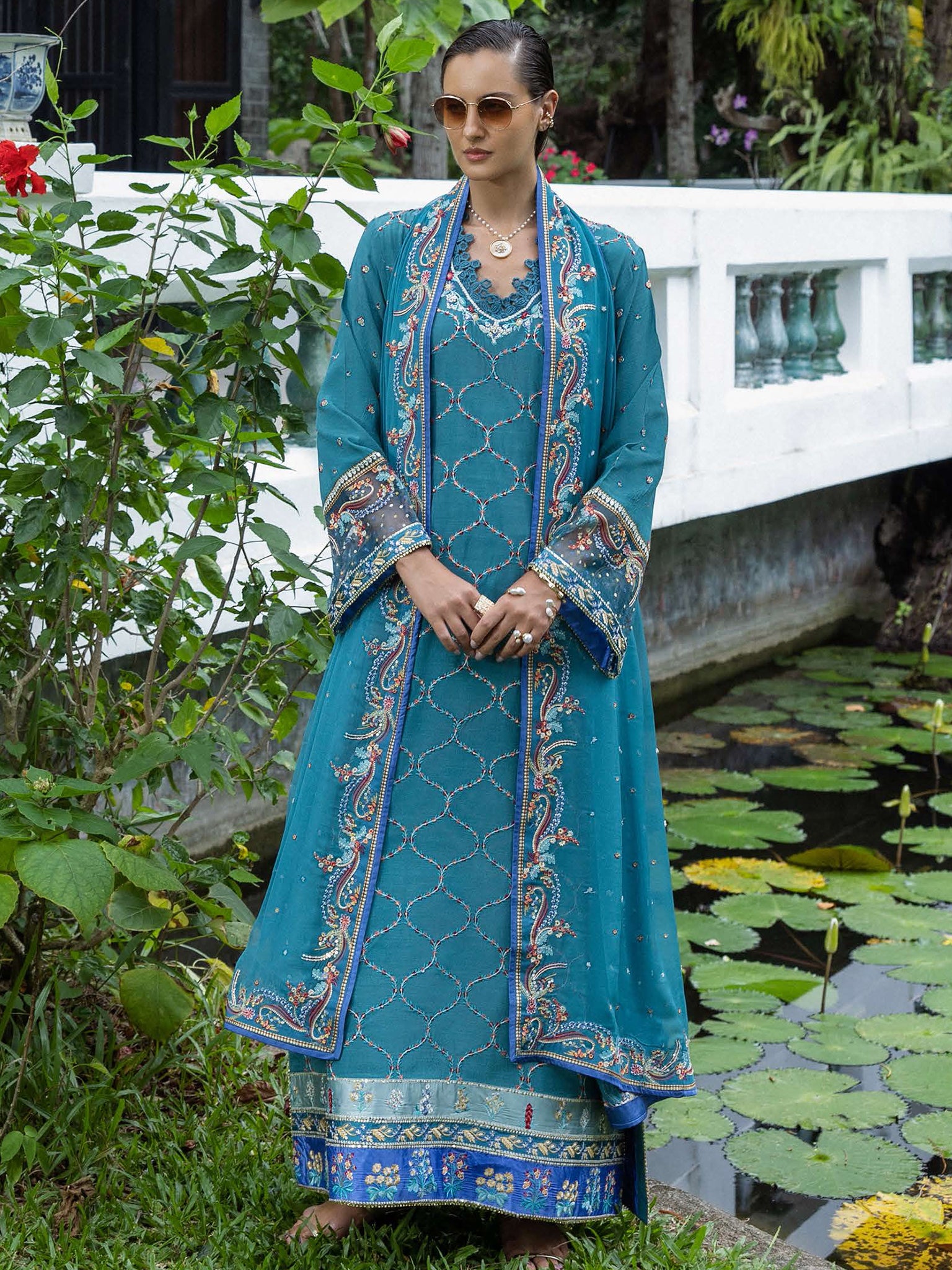 Silk "Nuvera" by Mushq silk Pakistani suit detail view M&M Couture USA