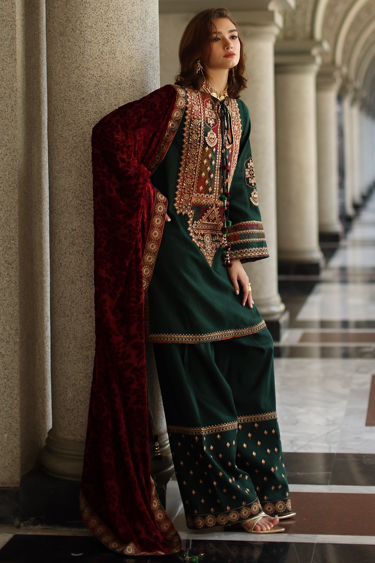 Poshima Embroidered  By Charizma Pakistani suit front view M&M Couture USA