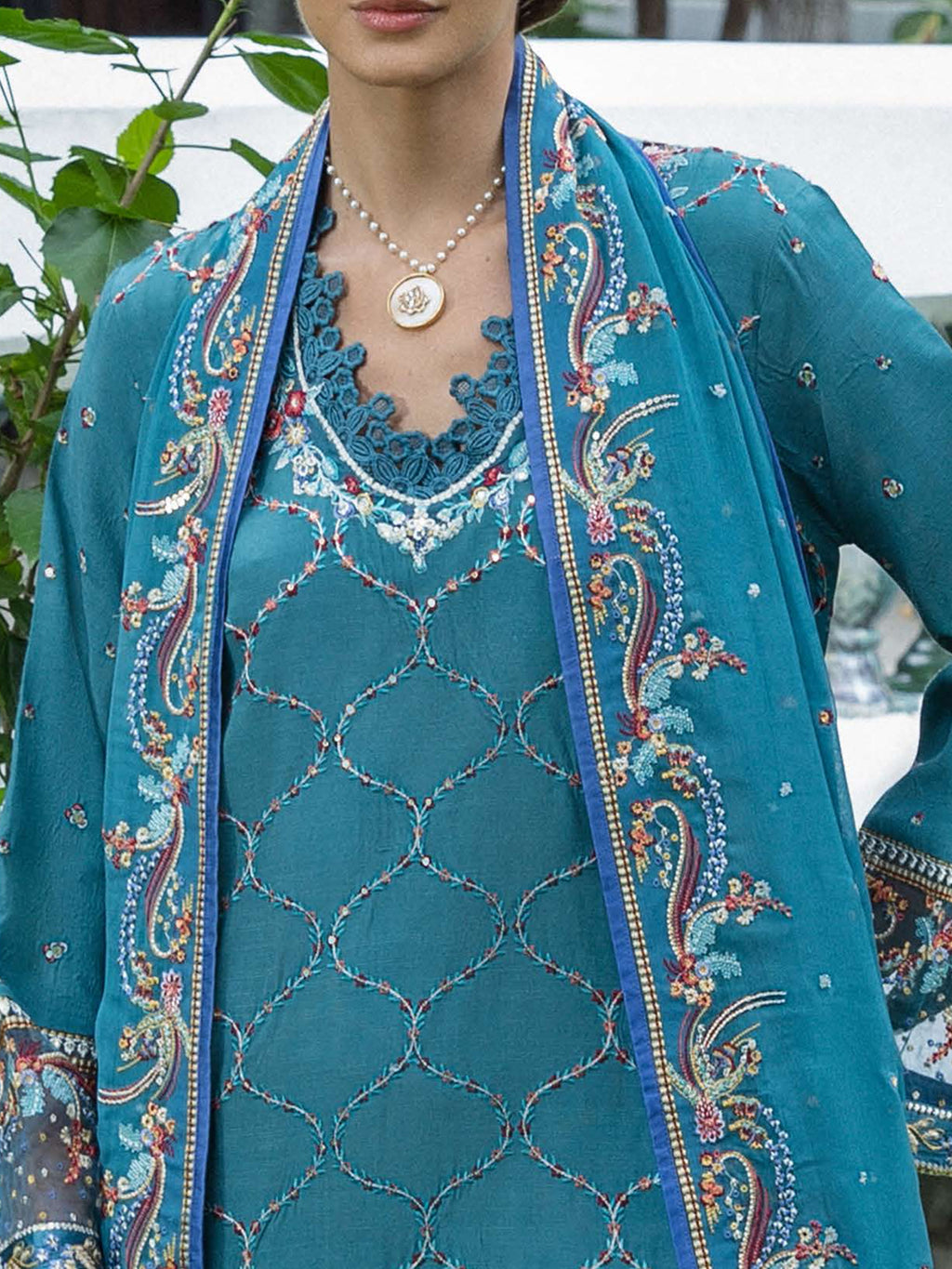 Silk "Nuvera" by Mushq silk Pakistani suit dupatta view M&M Couture USA