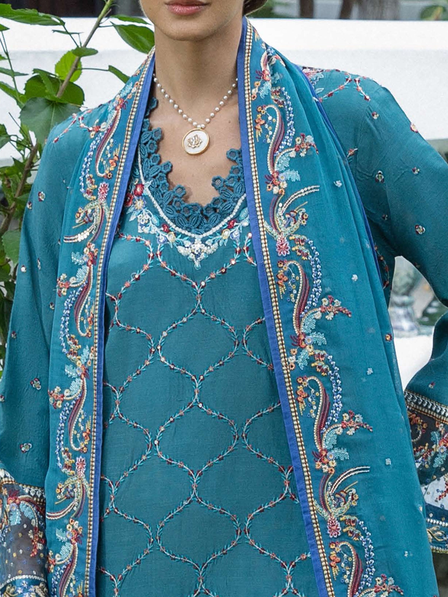Silk "Nuvera" by Mushq silk Pakistani suit dupatta view M&M Couture USA