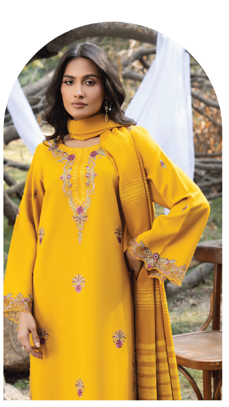 Winter Sunshine By Sanam Saeed Pakistani suit dupatta view M&M Couture USA