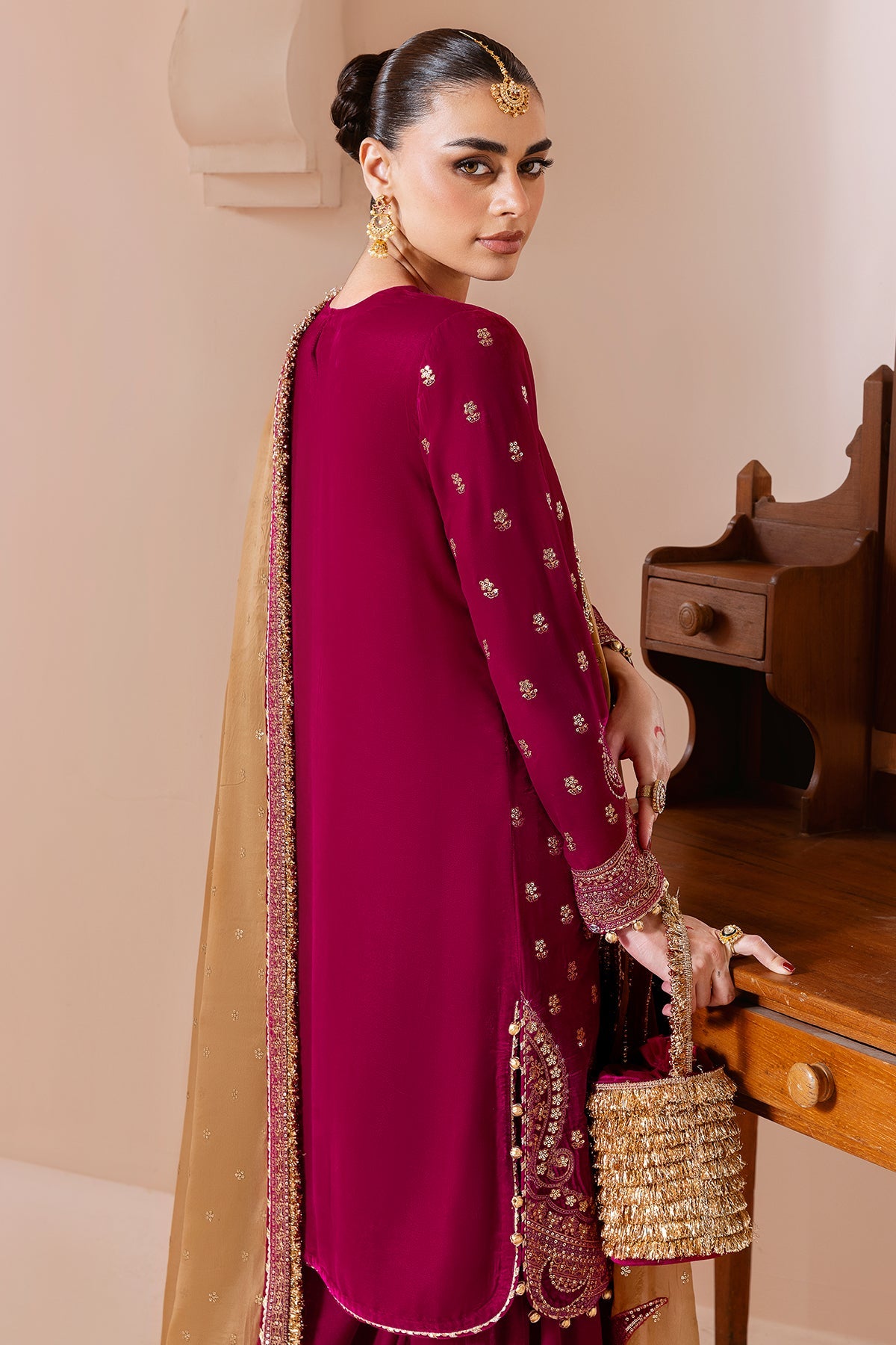 Embroidered Velvet Formal By Jazmin velvet Pakistani suit detail view M&M Couture USA