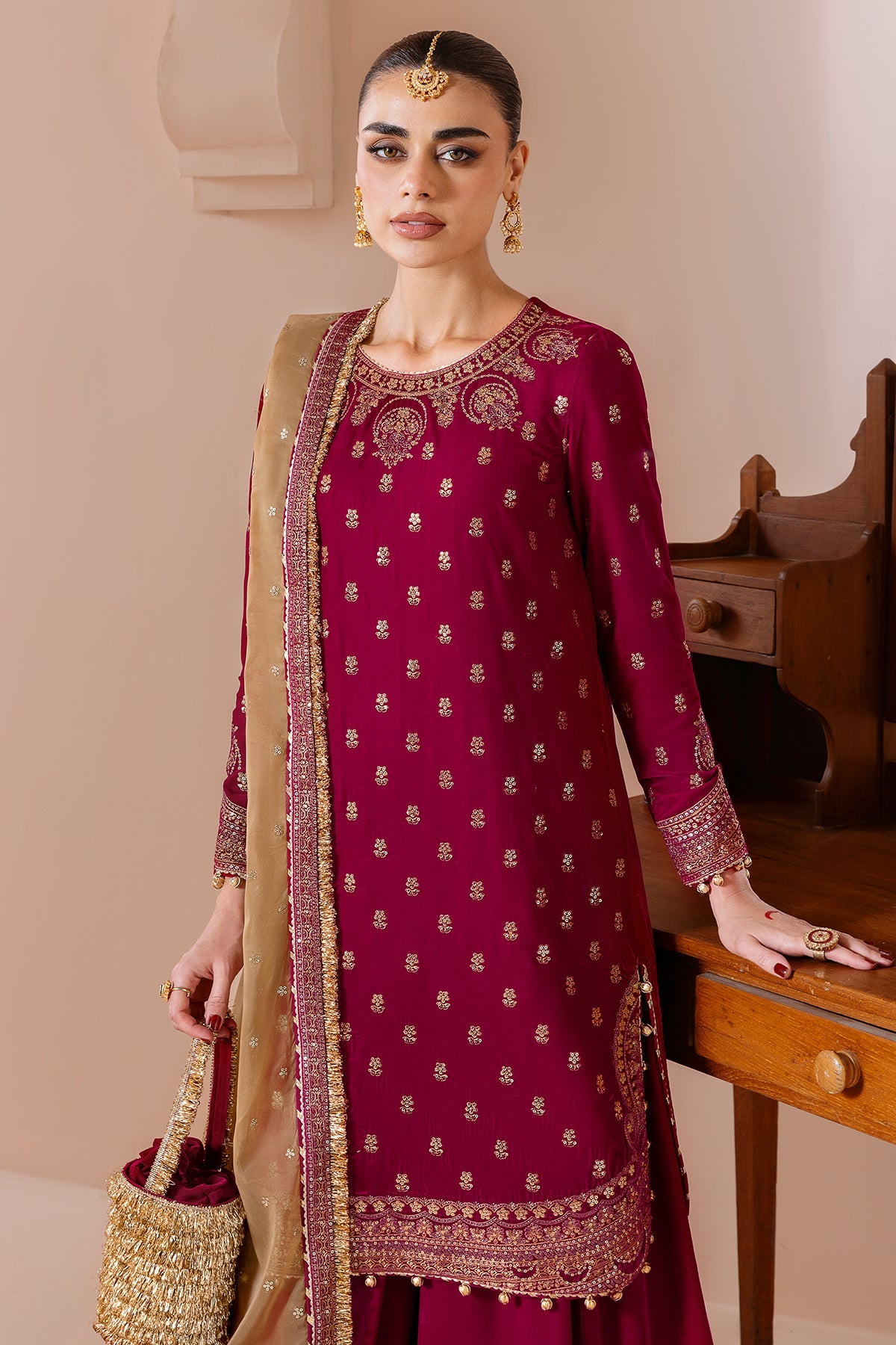 Embroidered Velvet Formal By Jazmin velvet Pakistani suit dupatta view M&M Couture USA