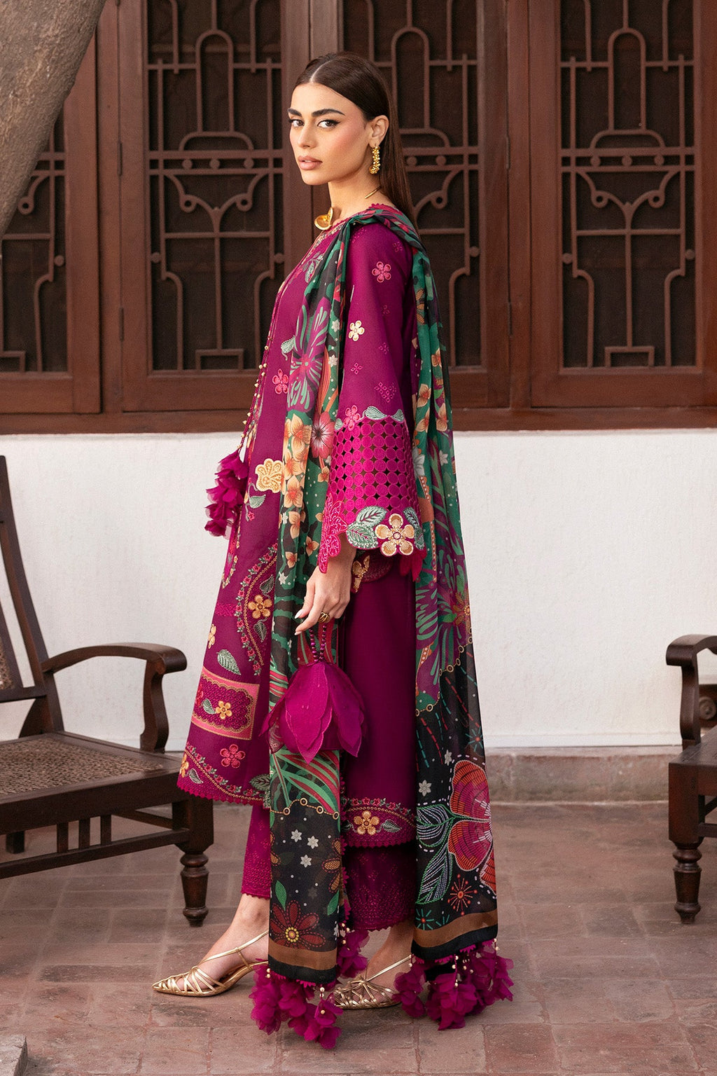 Embroidered Luxury Lawn By Jazmin lawn Pakistani suit detail view M&M Couture USA