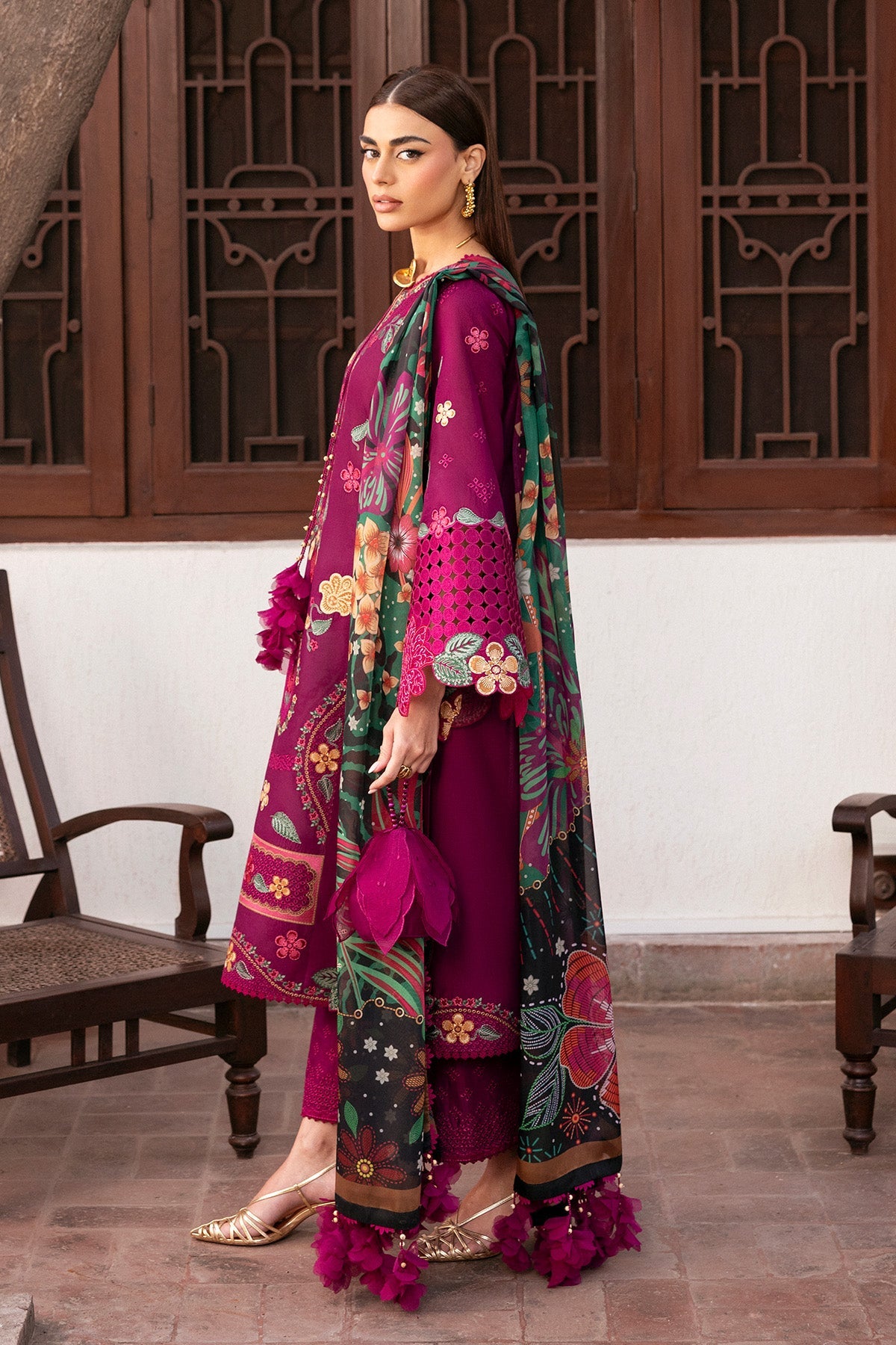 Embroidered Luxury Lawn By Jazmin lawn Pakistani suit detail view M&M Couture USA