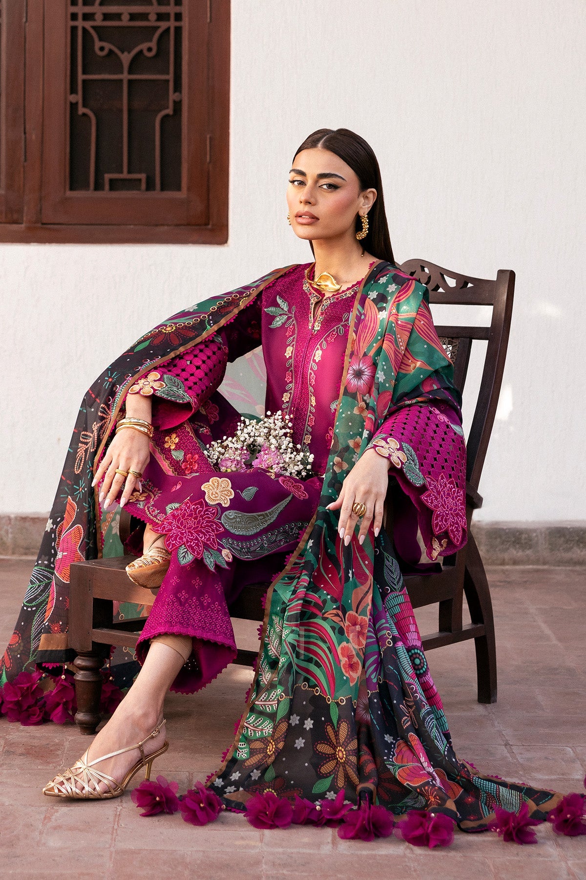 Embroidered Luxury Lawn By Jazmin lawn Pakistani suit dupatta view M&M Couture USA