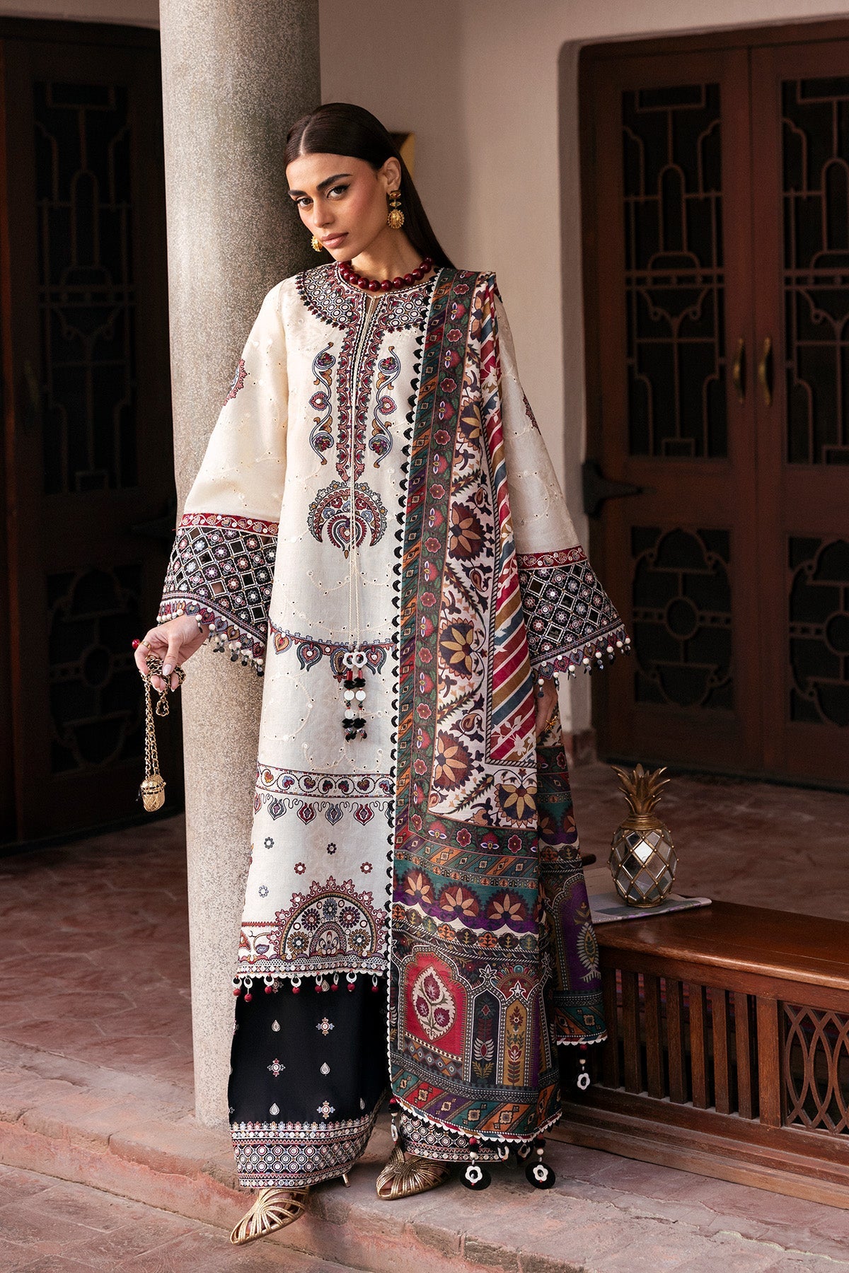 Embroidered Luxury Lawn By Jazmin lawn Pakistani suit front view M&M Couture USA