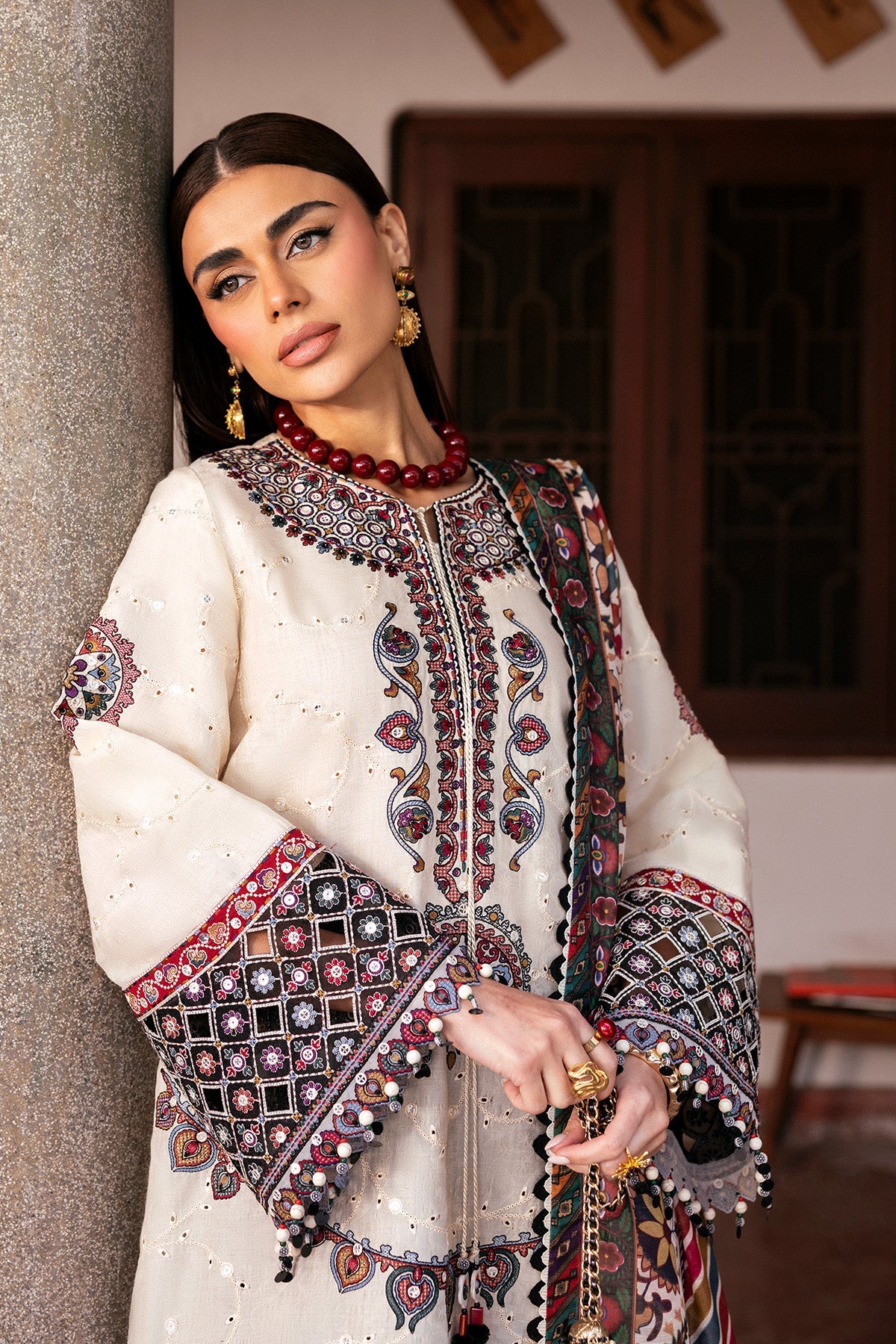 Embroidered Luxury Lawn By Jazmin lawn Pakistani suit detail view M&M Couture USA