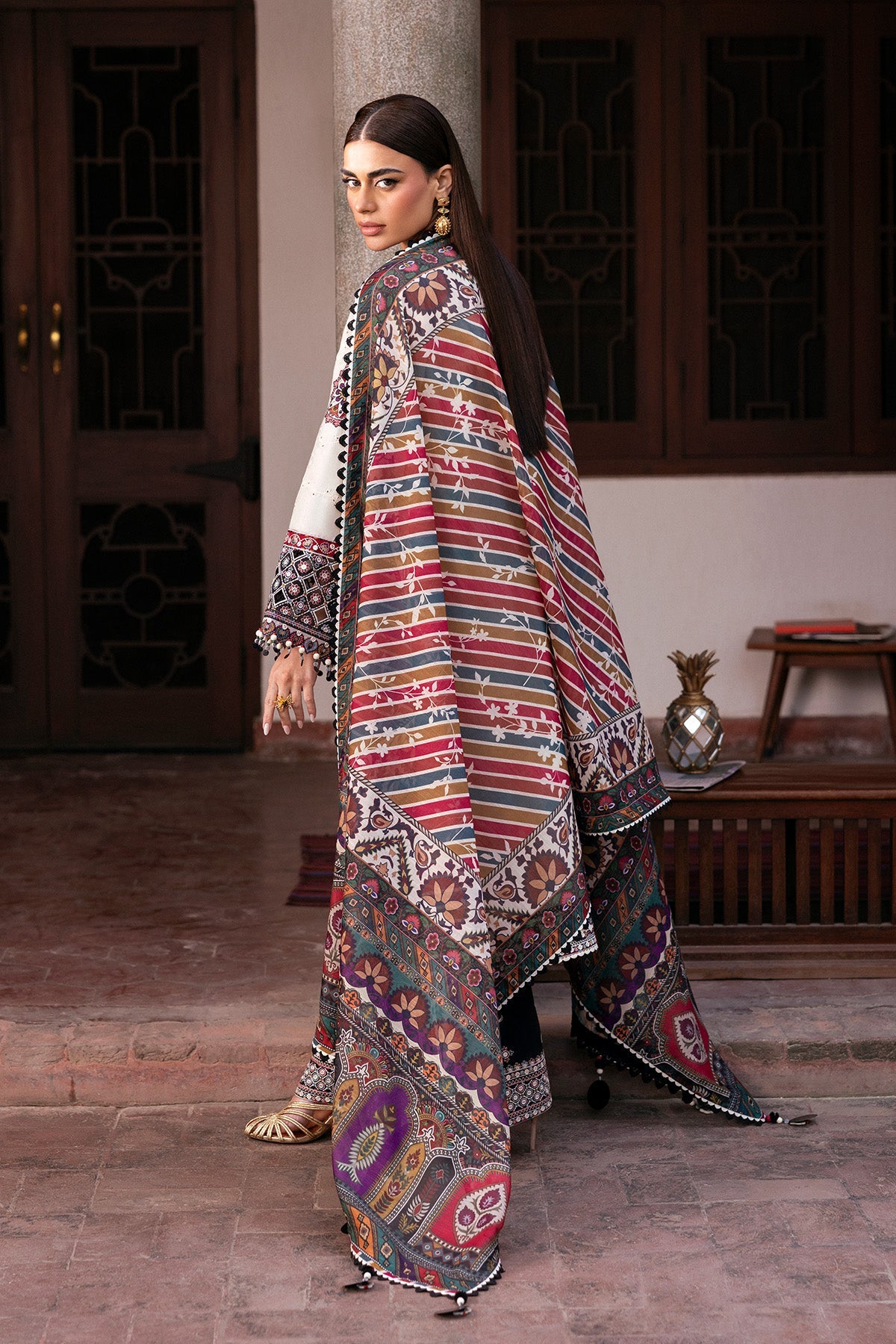 Embroidered Luxury Lawn By Jazmin lawn Pakistani suit dupatta view M&M Couture USA