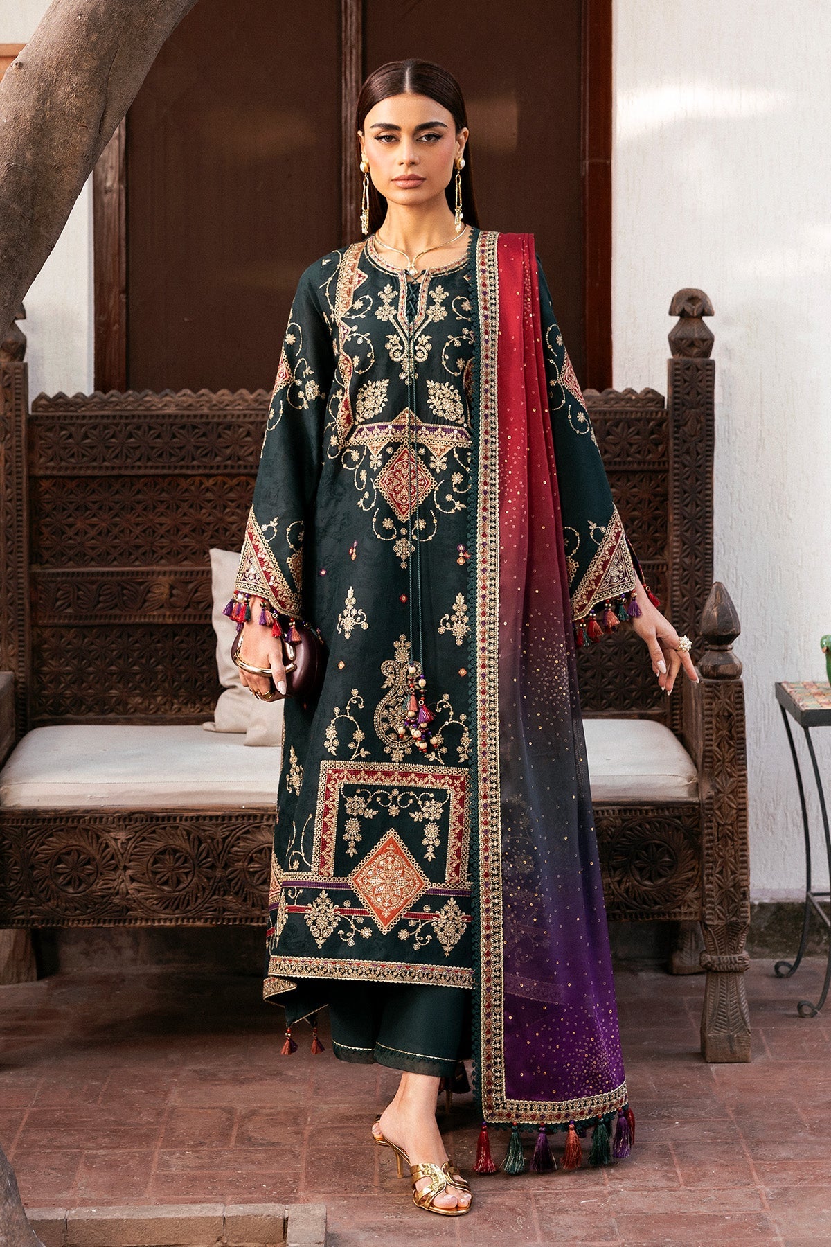 Embroidered Luxury Lawn By Jazmin lawn Pakistani suit front view M&M Couture USA