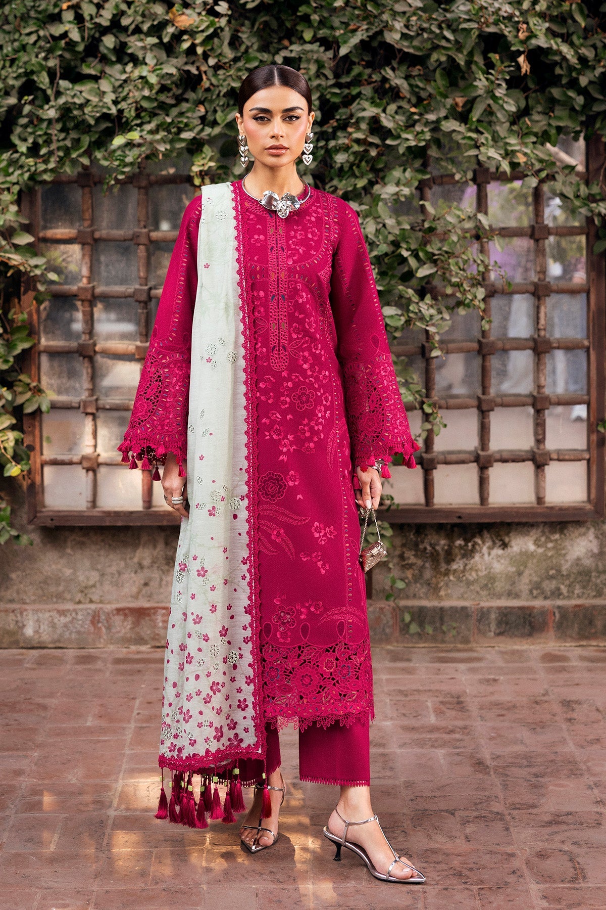 Embroidered Luxury Lawn By Jazmin lawn Pakistani suit front view M&M Couture USA