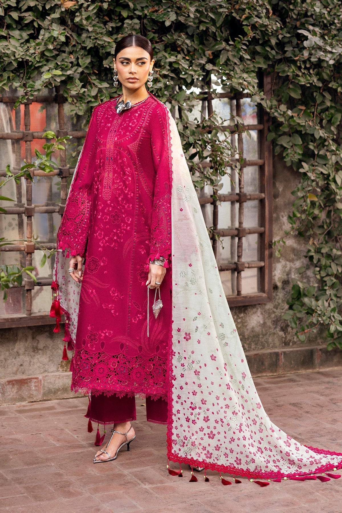 Embroidered Luxury Lawn By Jazmin lawn Pakistani suit detail view M&M Couture USA