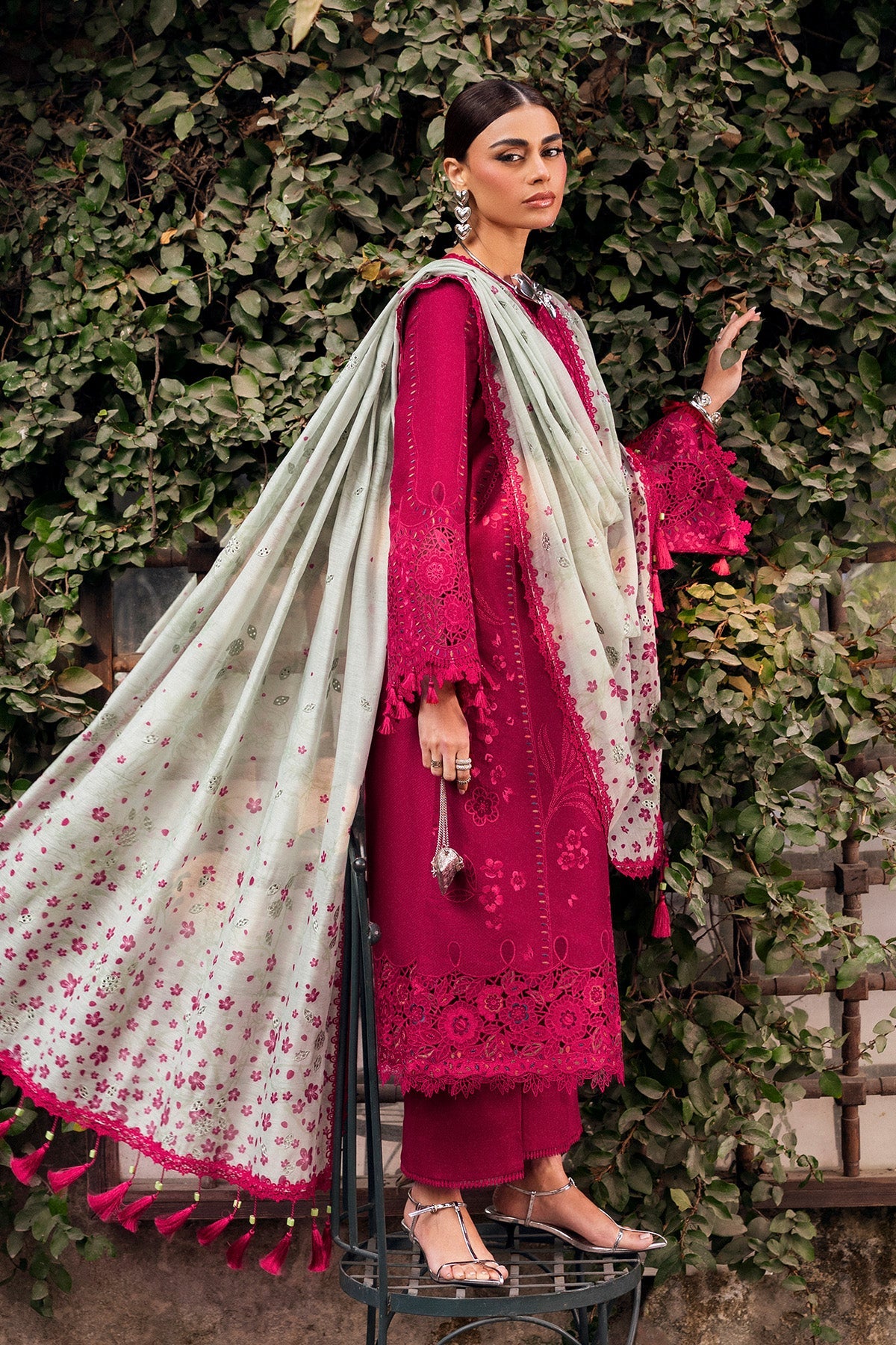 Embroidered Luxury Lawn By Jazmin lawn Pakistani suit dupatta view M&M Couture USA