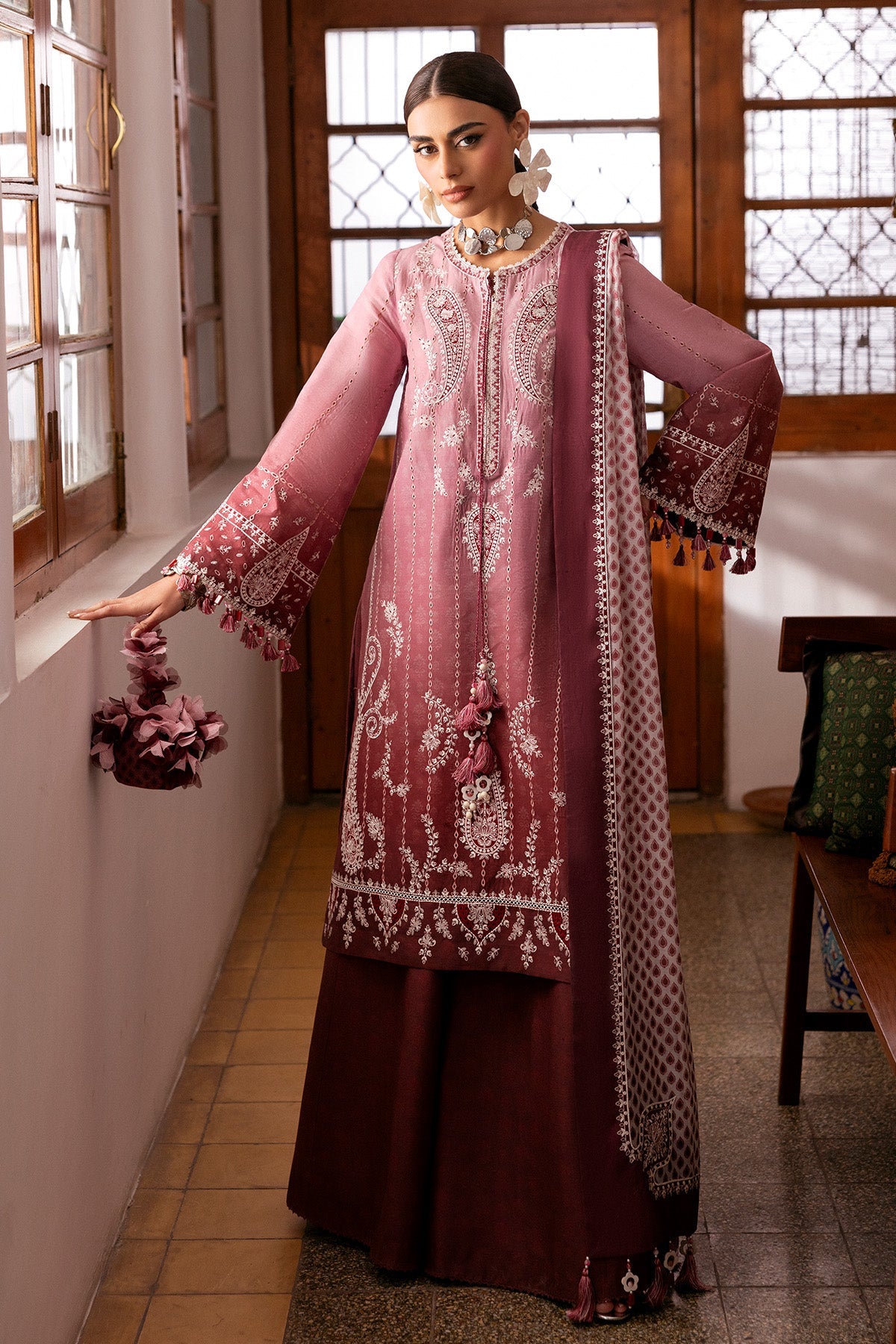 Embroidered Luxury Lawn By Jazmin lawn Pakistani suit front view M&M Couture USA