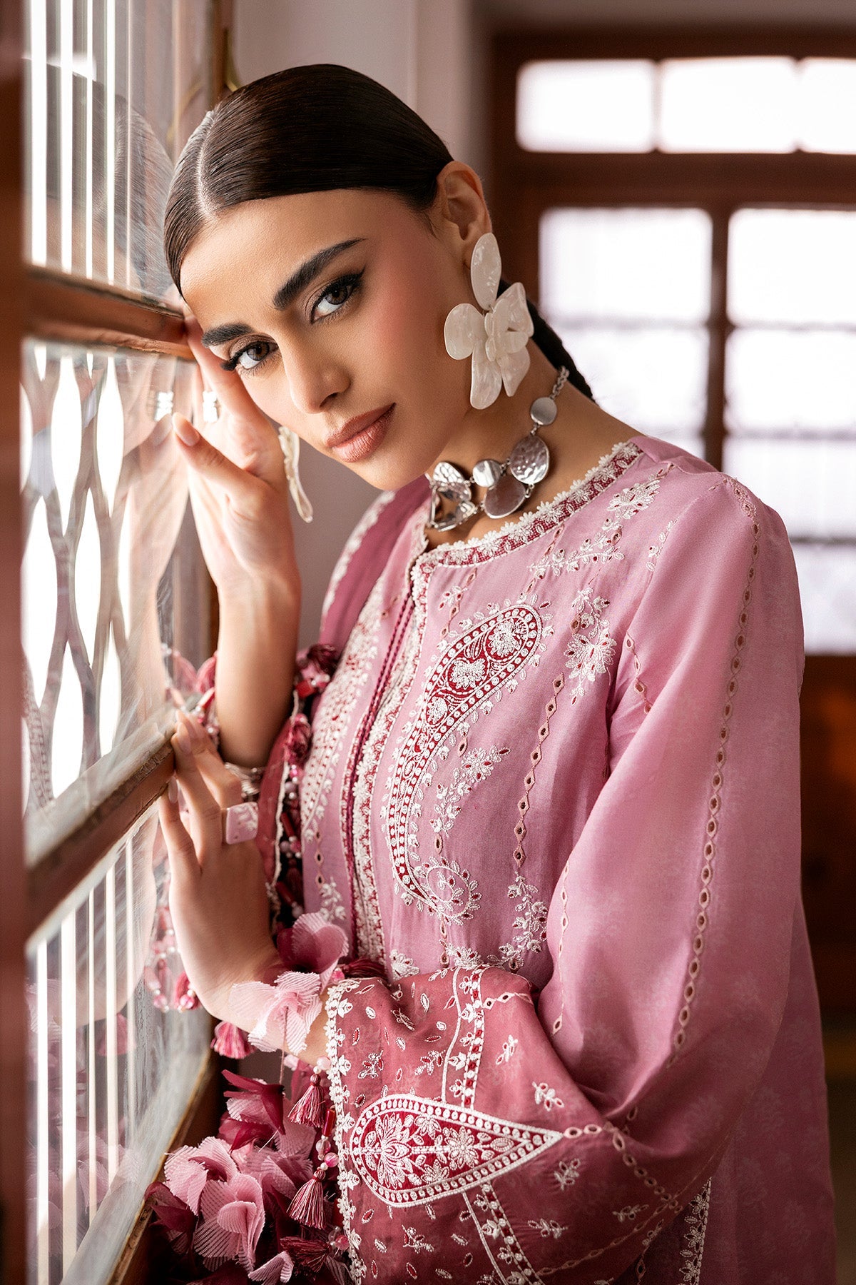 Embroidered Luxury Lawn By Jazmin lawn Pakistani suit detail view M&M Couture USA
