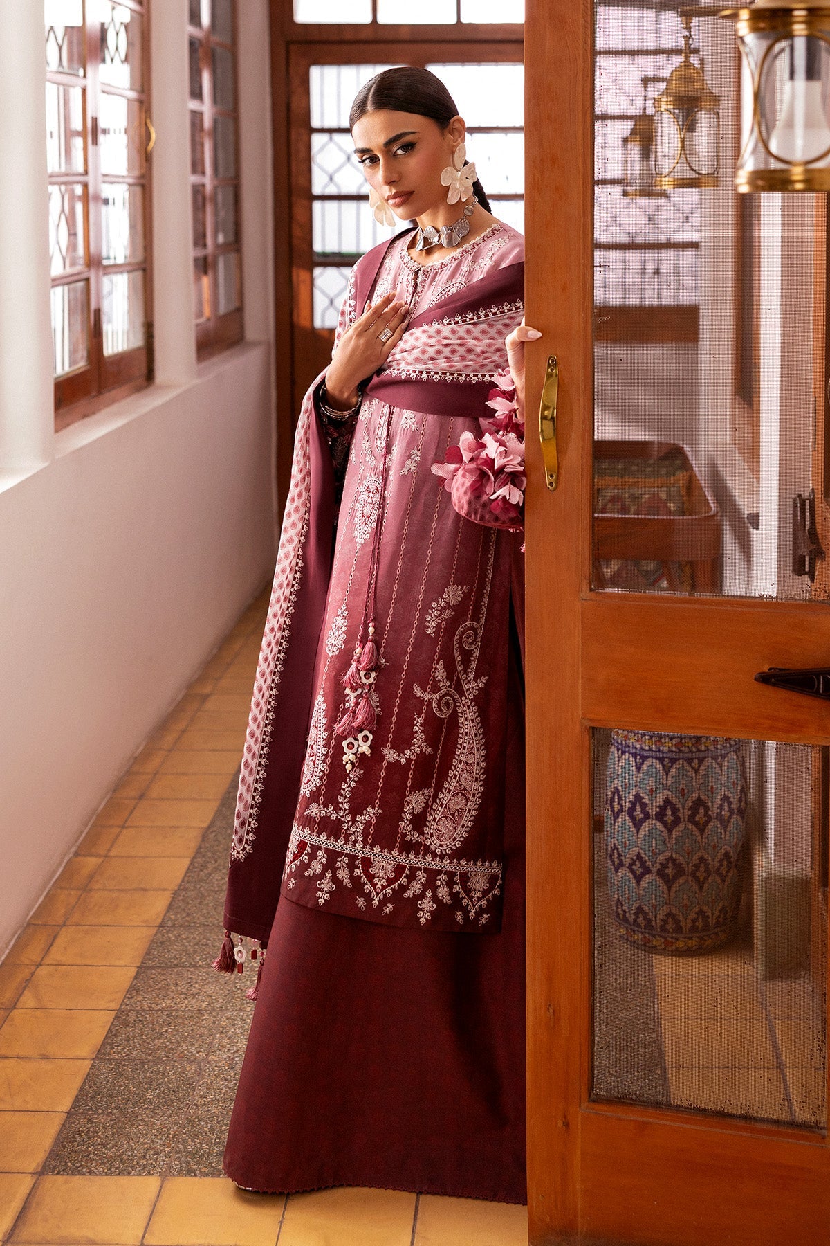 Embroidered Luxury Lawn By Jazmin lawn Pakistani suit dupatta view M&M Couture USA
