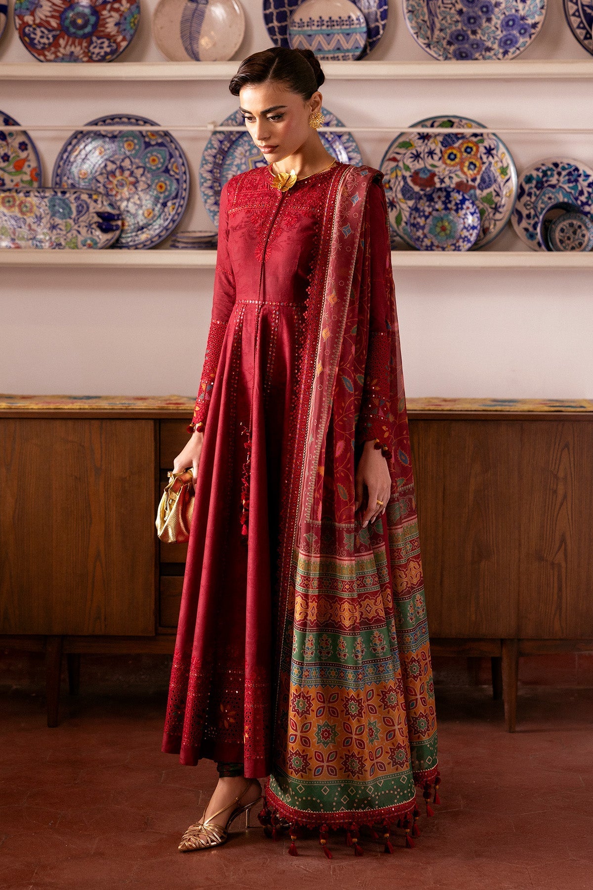 Embroidered Luxury Lawn By Jazmin lawn Pakistani suit front view M&M Couture USA