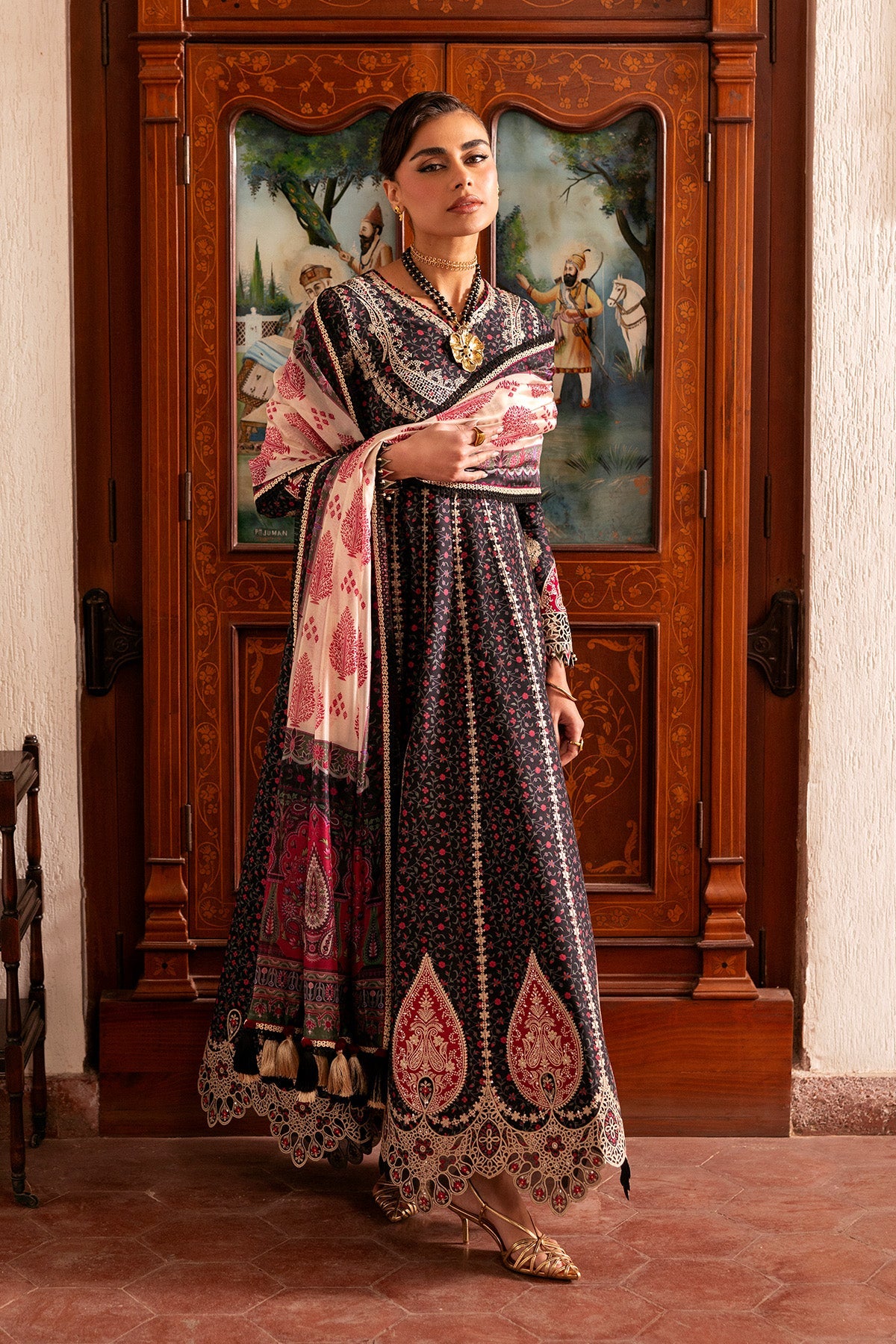 Embroidered Luxury Lawn By Jazmin lawn Pakistani suit front view M&M Couture USA