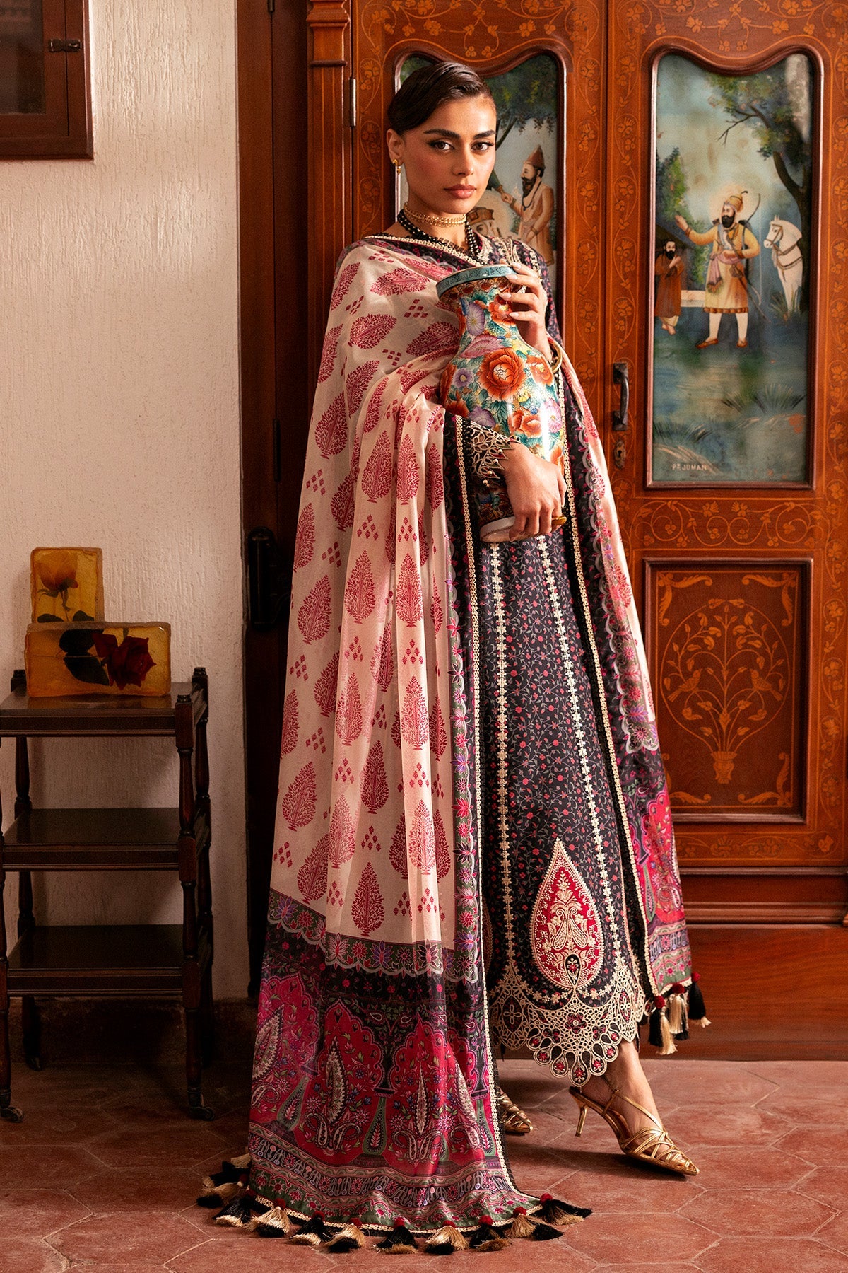 Embroidered Luxury Lawn By Jazmin lawn Pakistani suit detail view M&M Couture USA