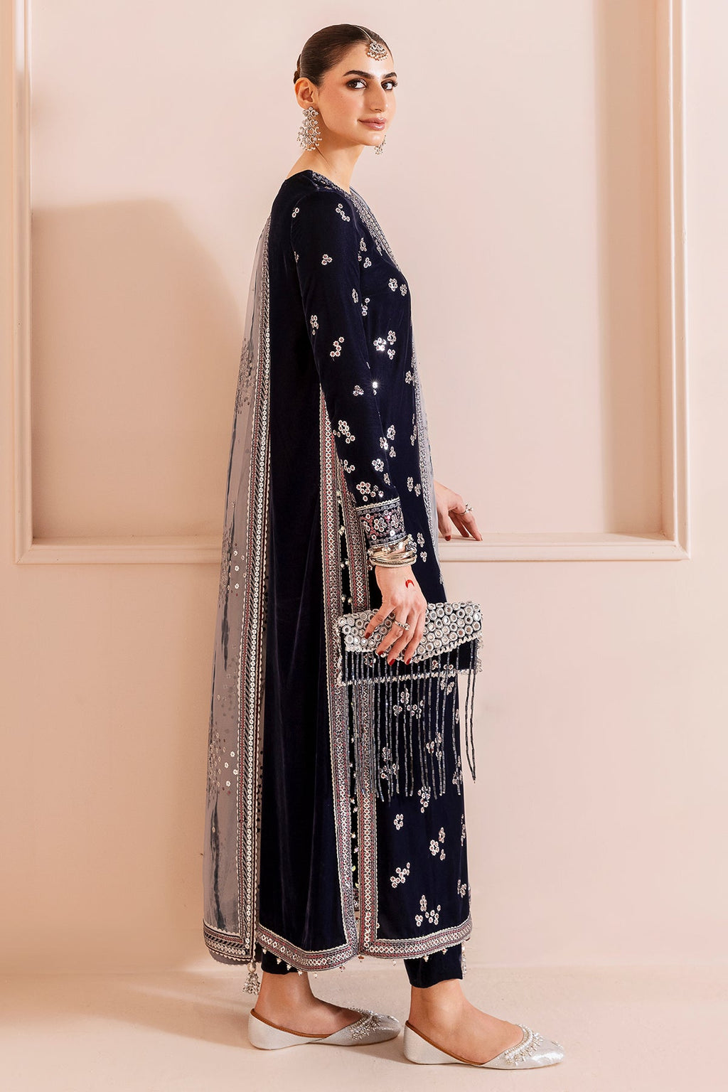 Embroidered Velvet Formal By Jazmin velvet Pakistani suit detail view M&M Couture USA