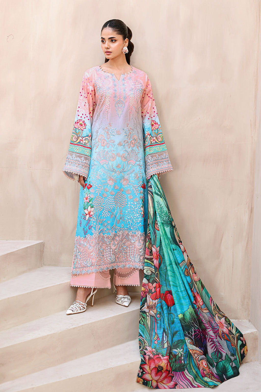 Mashaal Luxury Lawn by Ramsha lawn Pakistani suit front view M&M Couture USA