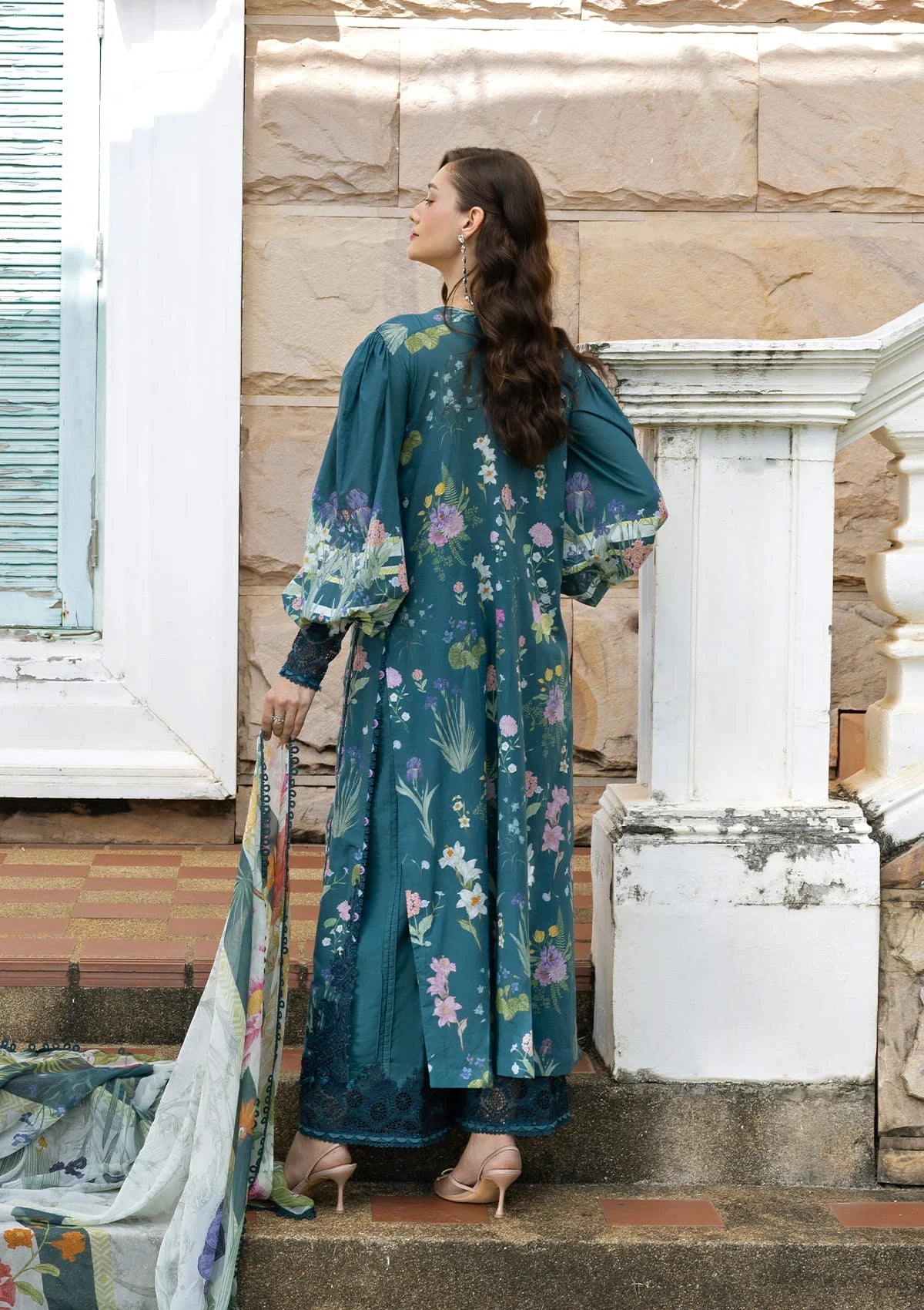 Oceana Veil - Digital printed lawn By Elaf lawn Pakistani suit detail view M&M Couture USA