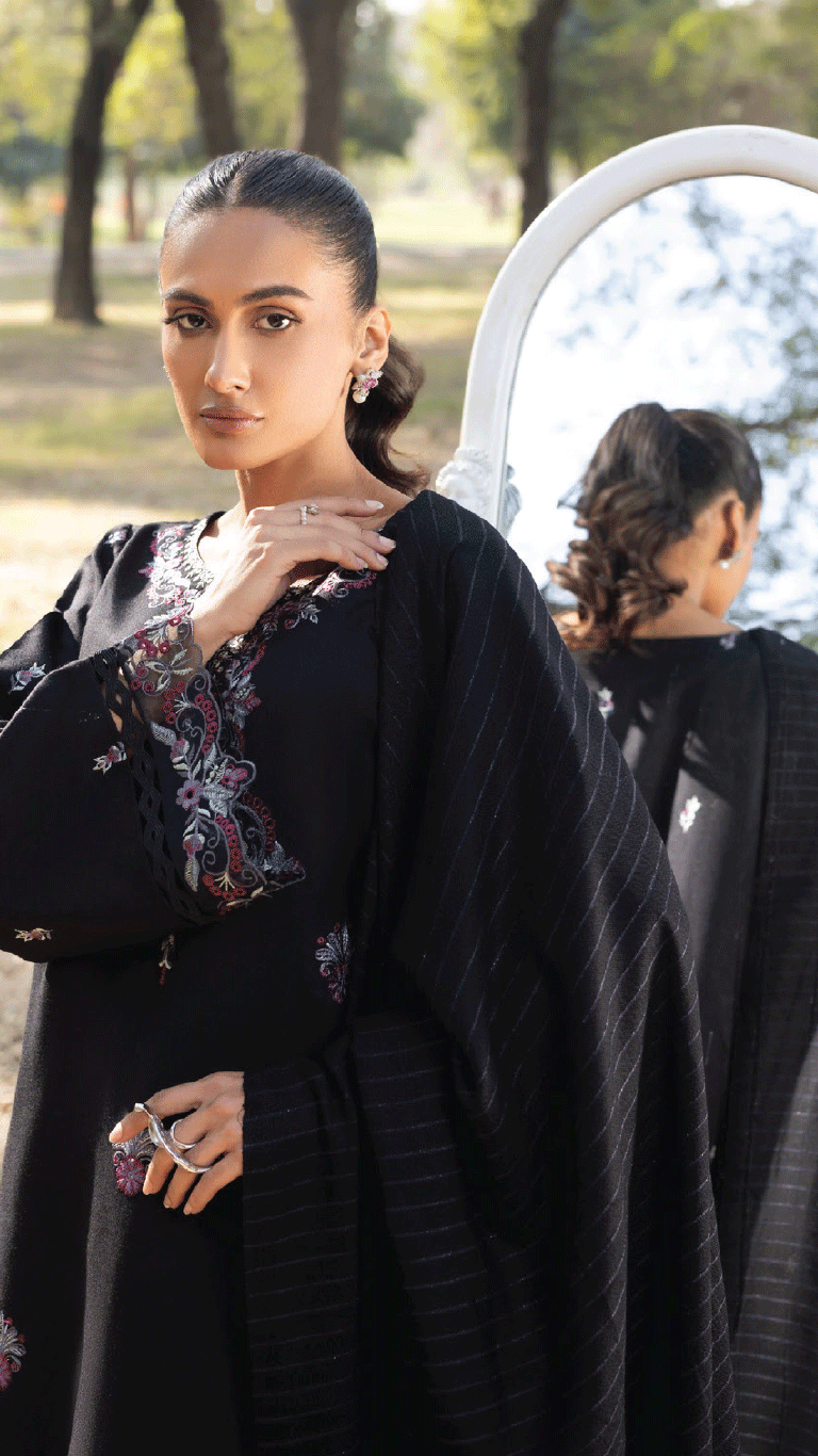 Winter Sunshine By Sanam Saeed Pakistani suit dupatta view M&M Couture USA