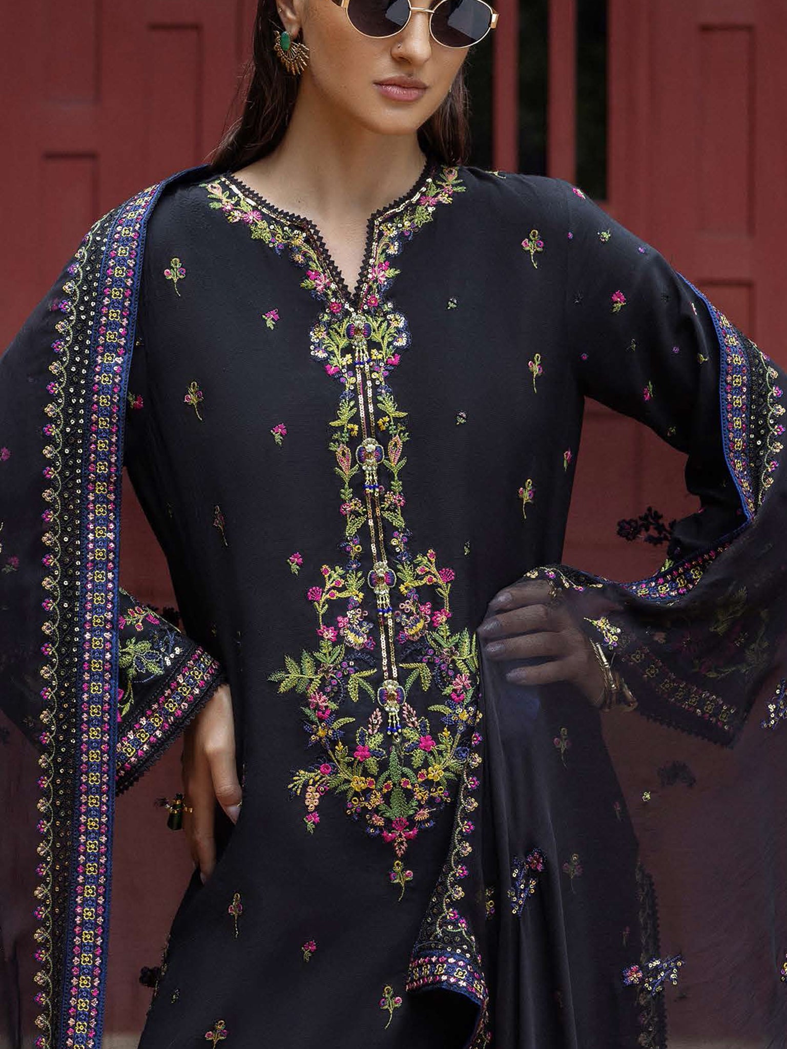 Silk "Nuvera" by Mushq silk Pakistani suit dupatta view M&M Couture USA