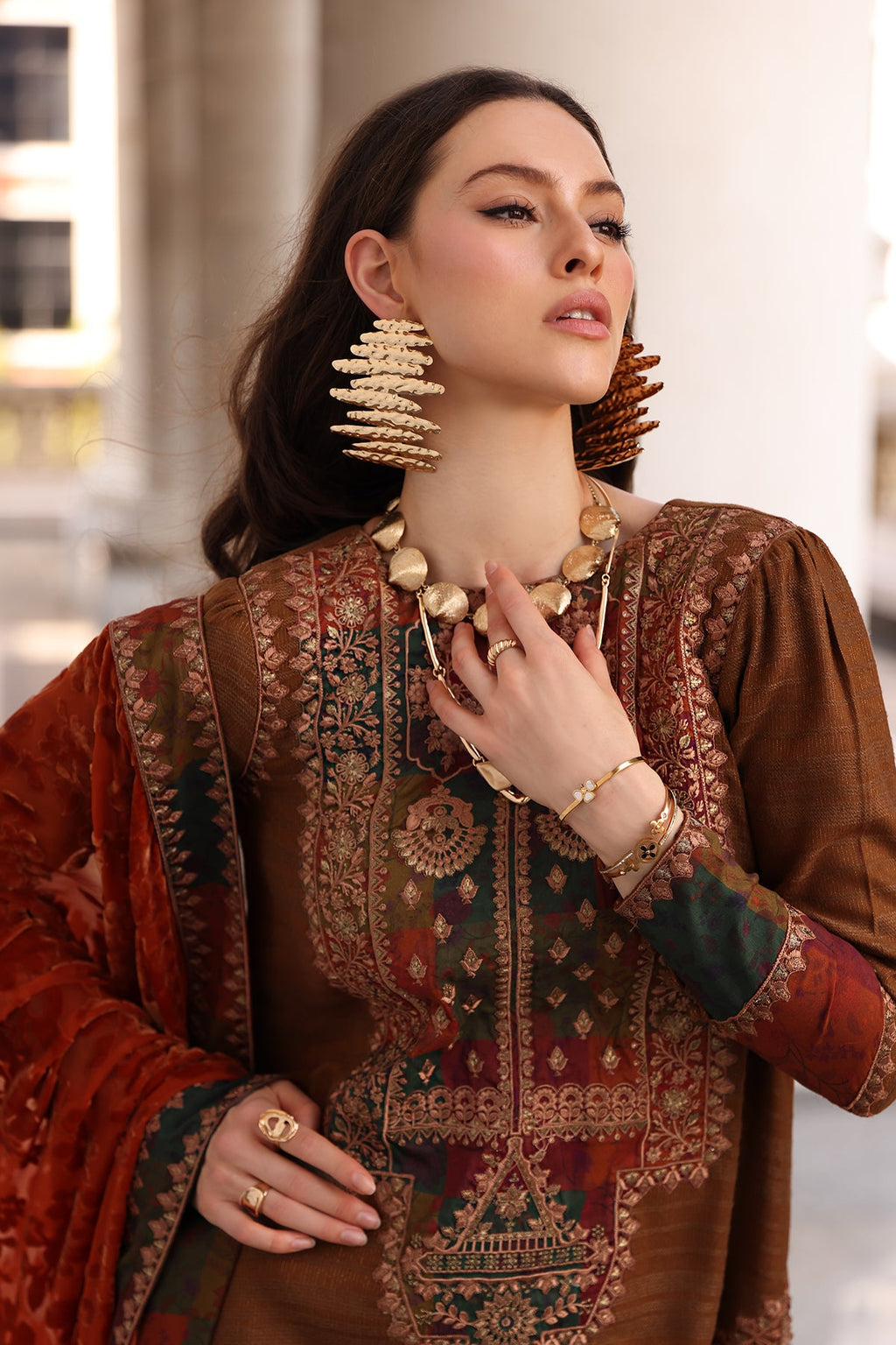 Poshima Embroidered  By Charizma Pakistani suit dupatta view M&M Couture USA