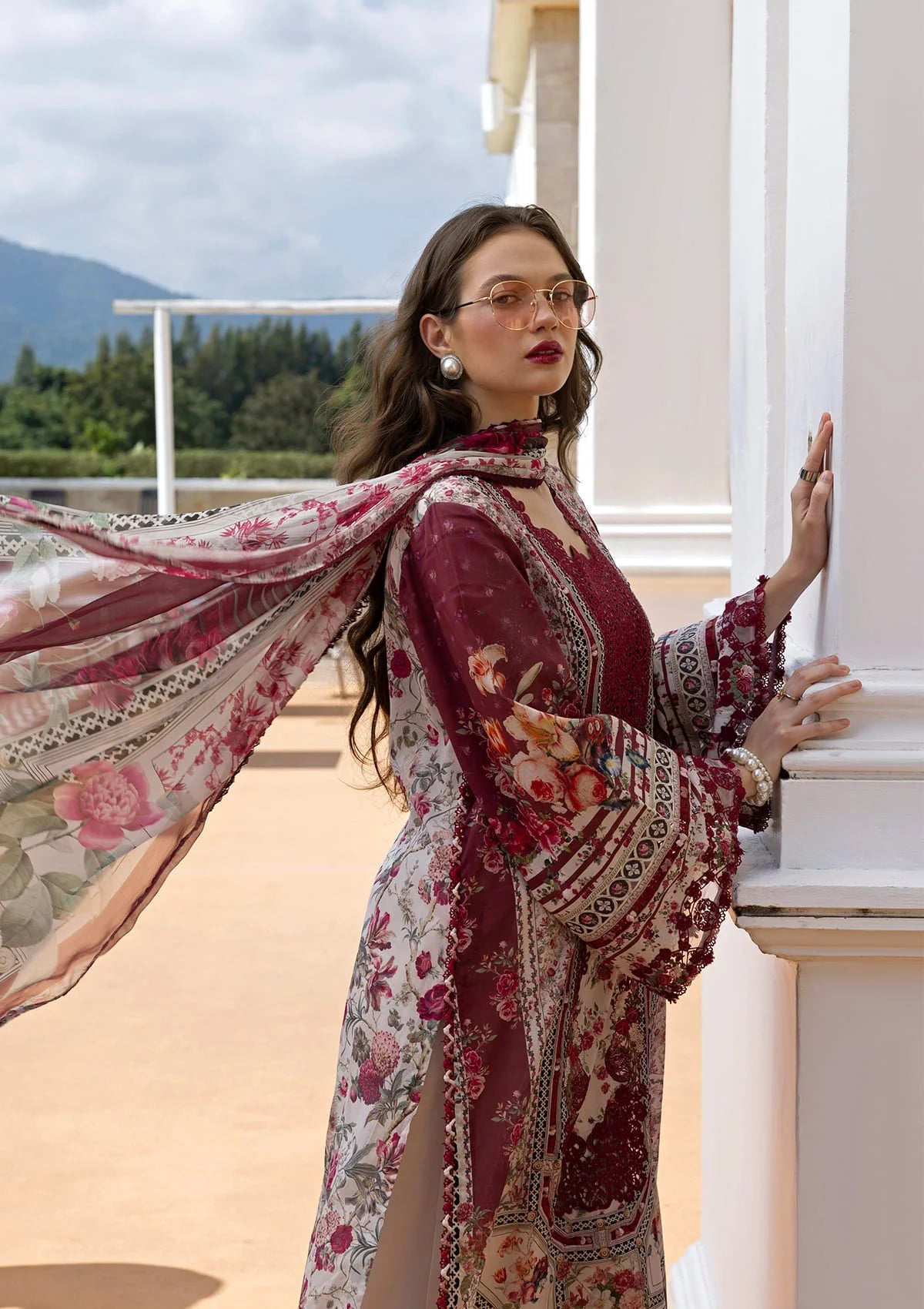 Ruby Lady - Digital printed lawn By Elaf lawn Pakistani suit dupatta view M&M Couture USA