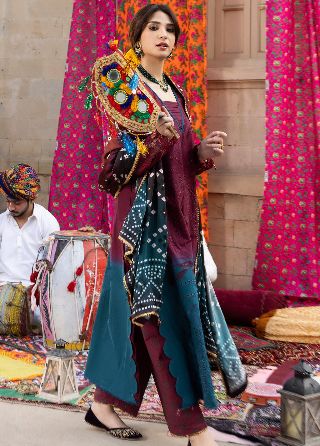 Bandhani by Al Zohaib Pakistani suit dupatta view M&M Couture USA