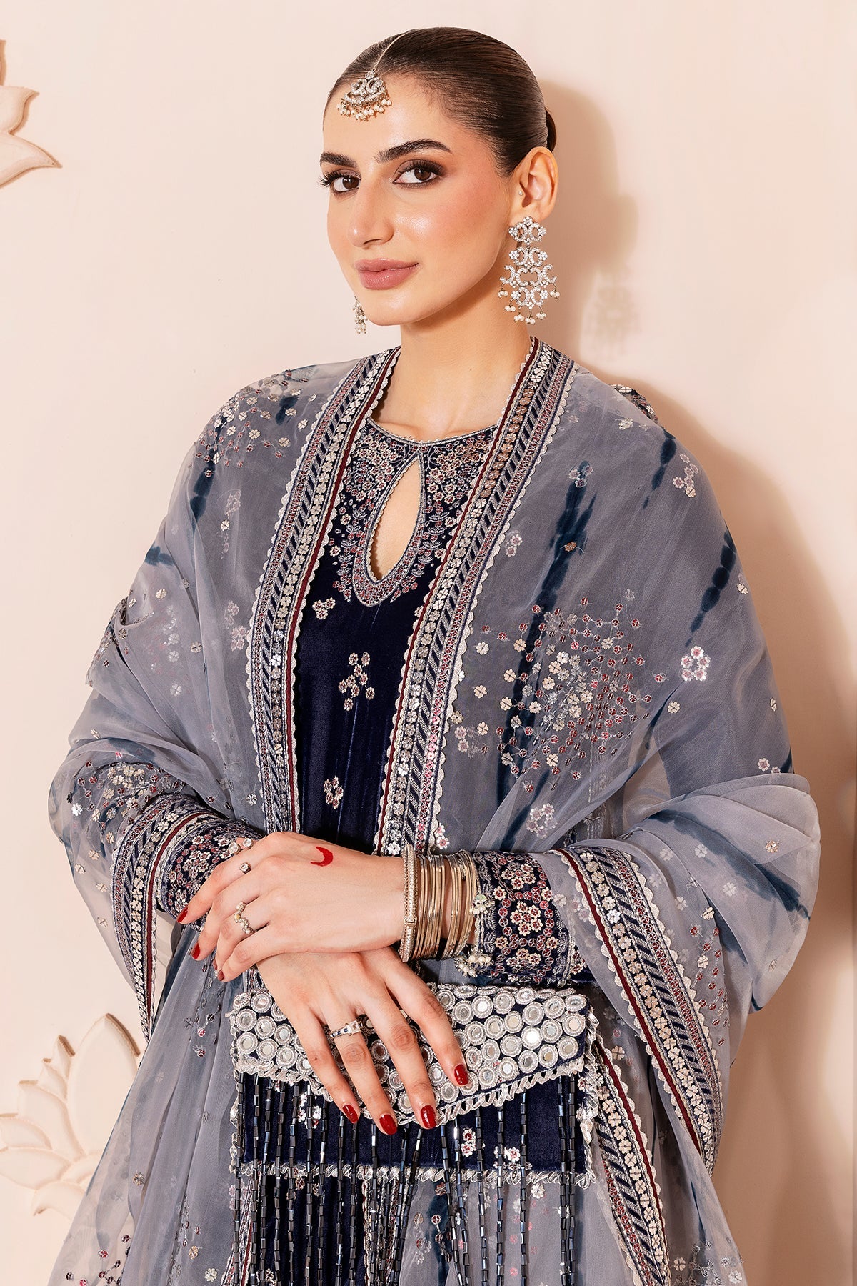 Embroidered Velvet Formal By Jazmin velvet Pakistani suit dupatta view M&M Couture USA