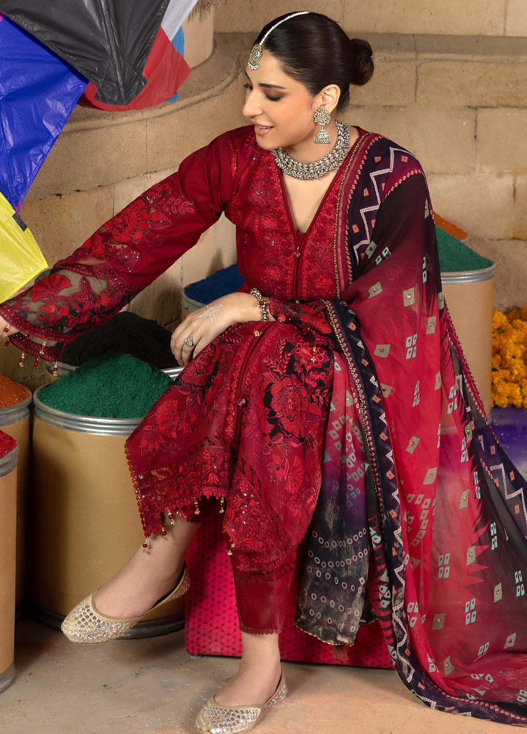 Bandhani by Al Zohaib Pakistani suit dupatta view M&M Couture USA